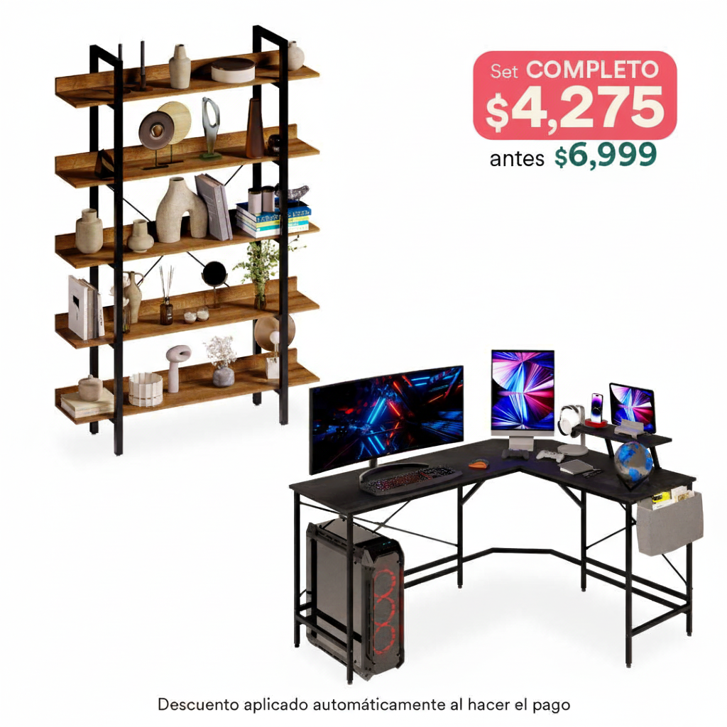 Escritorio en L + Librero Palermo (Set Up para Estudiantes)