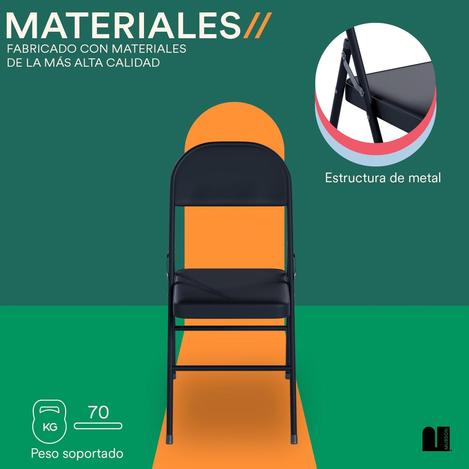 Sillas plegables. Set de 4 Sillas de Metal para Reuniones y Fiestas Reven