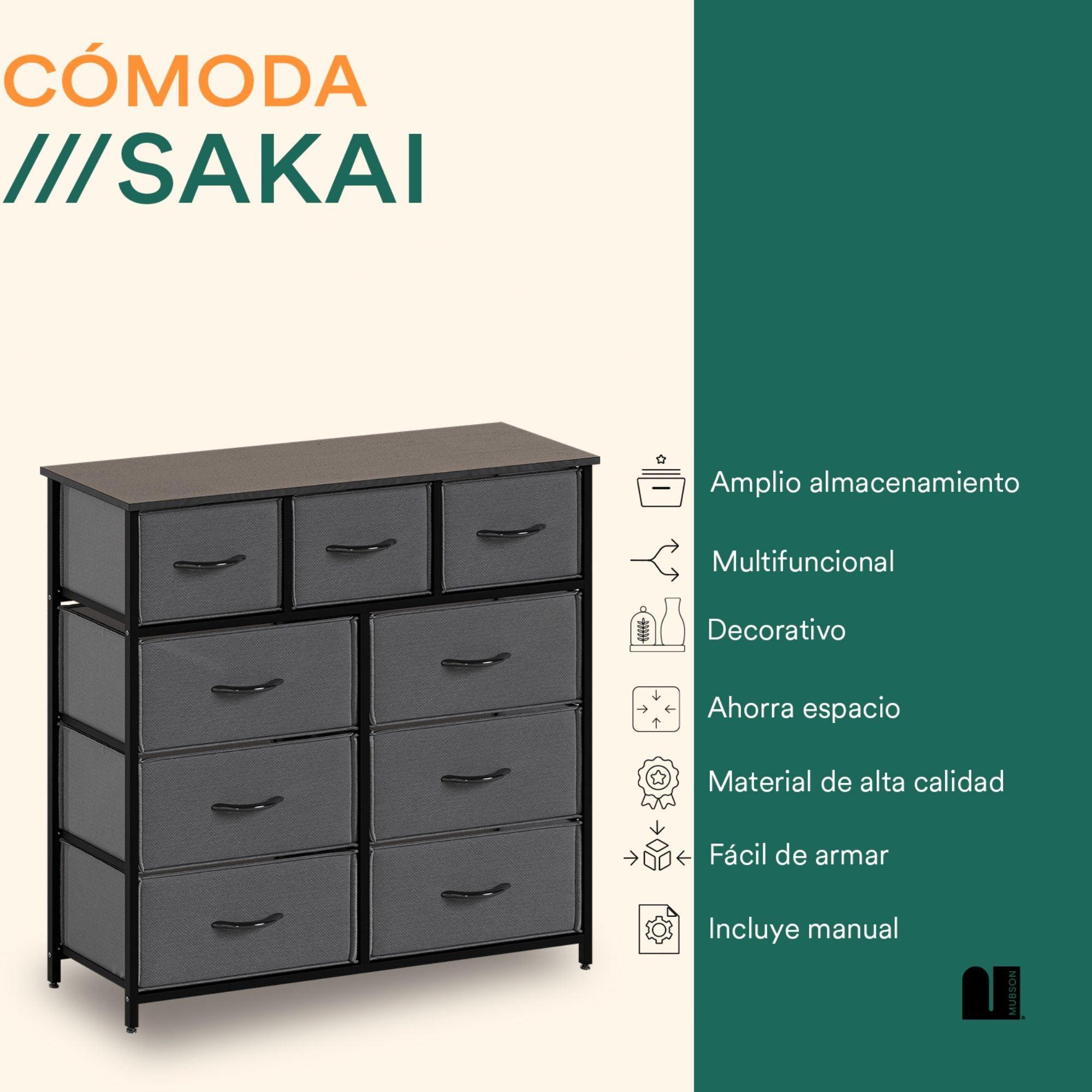 Cajonera. Comoda con 9 Cajones de Tela. Chifonier Sakai