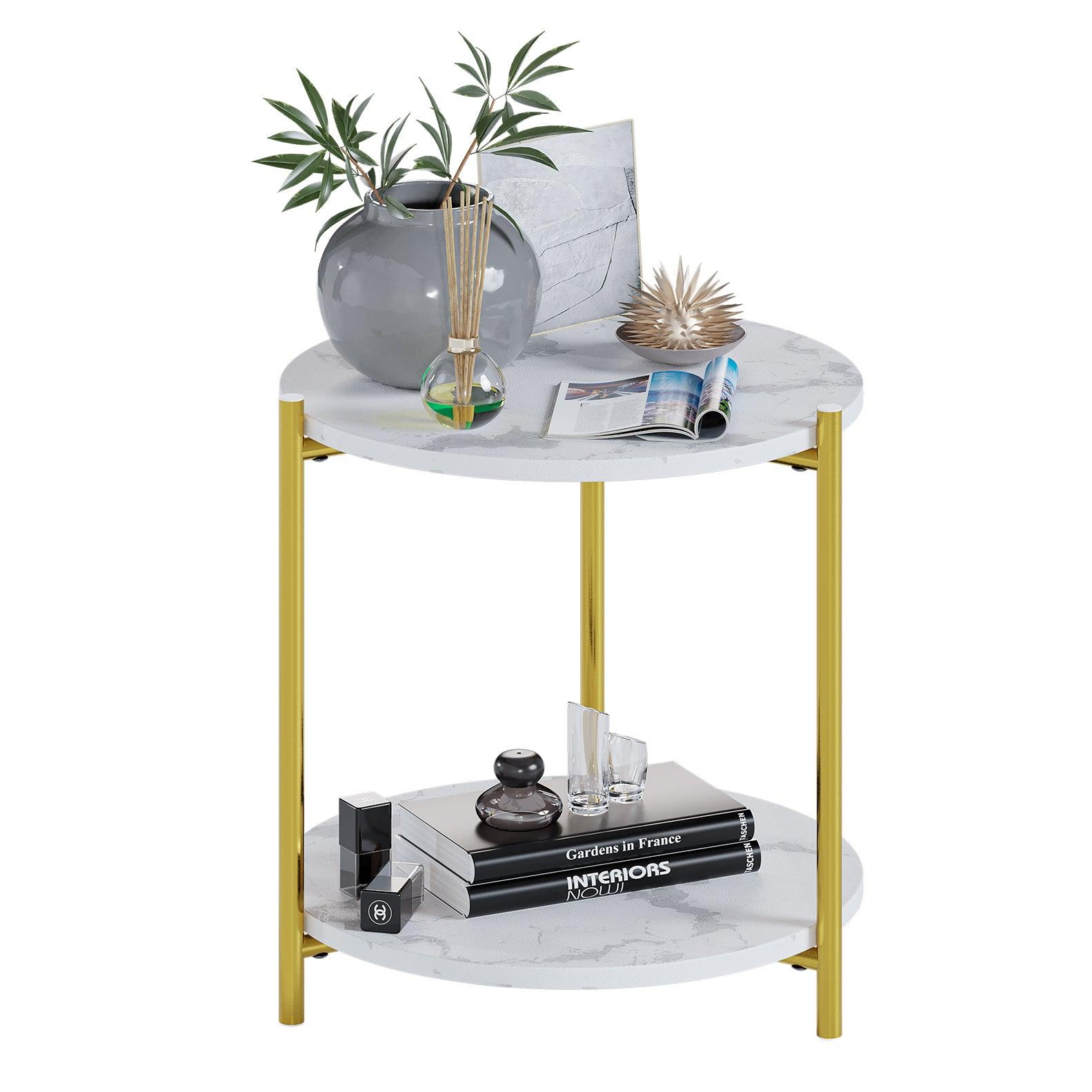 Mesa Auxiliar con Doble Repisa. Mesa Lateral Blanca Triana