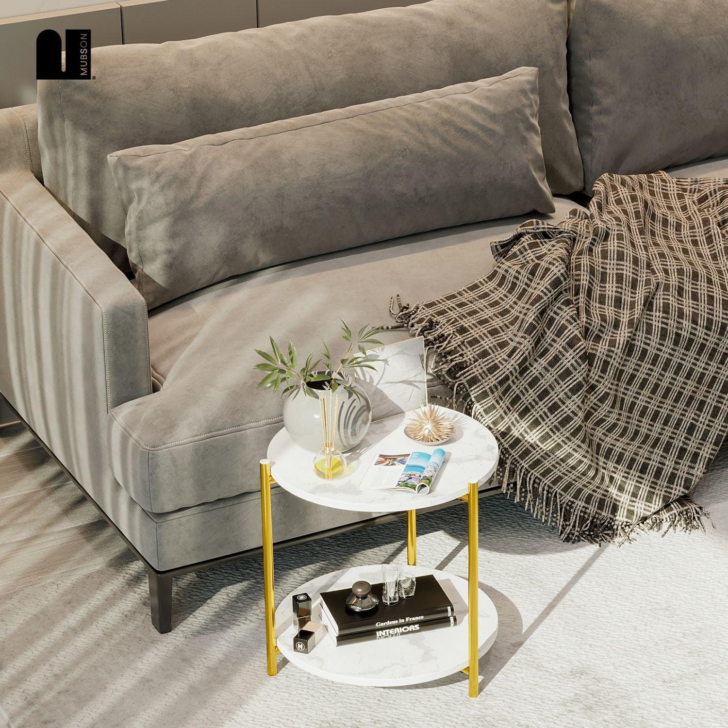 Mesa Auxiliar con Doble Repisa. Mesa Lateral Blanca Triana