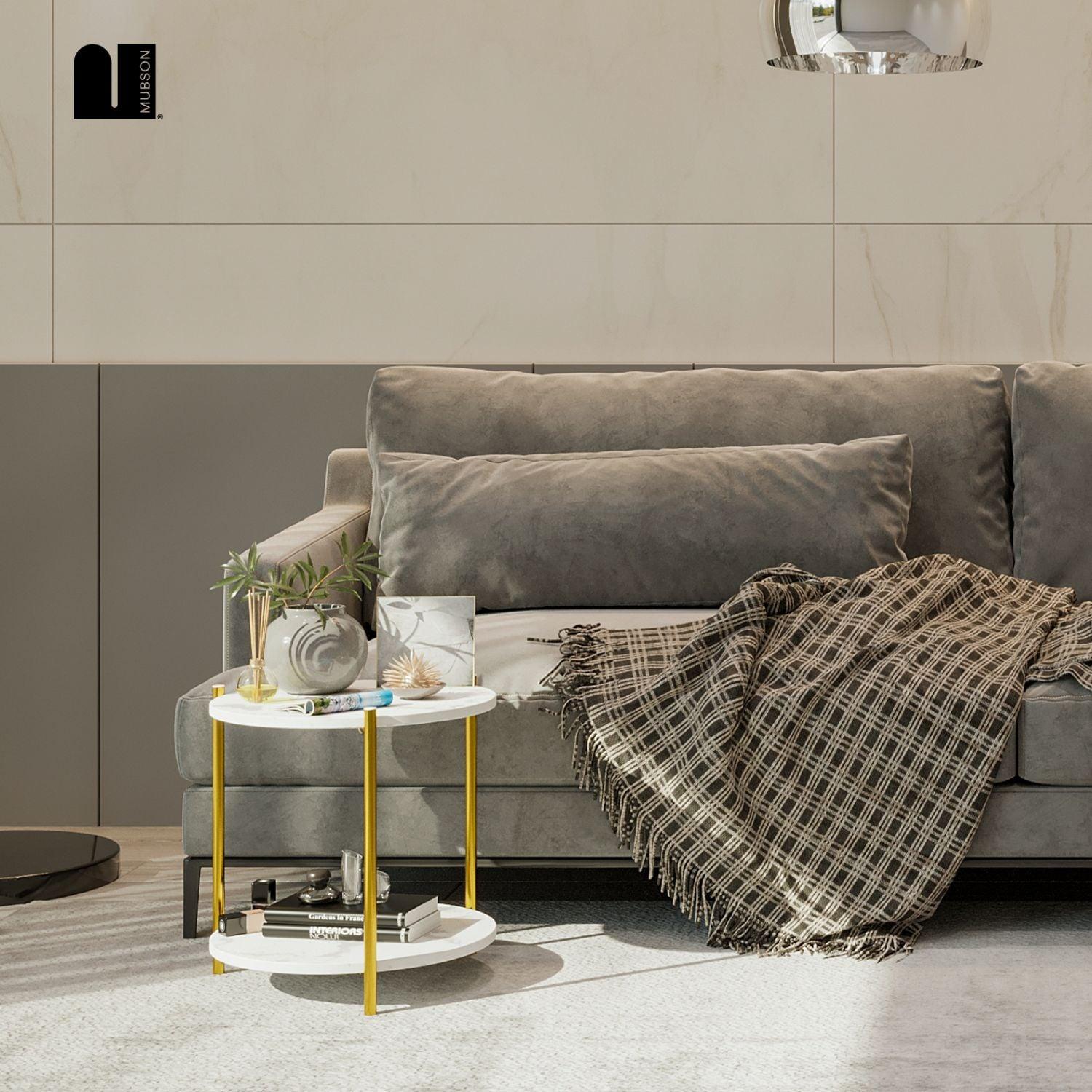 Mesa Auxiliar con Doble Repisa. Mesa Lateral Blanca Triana