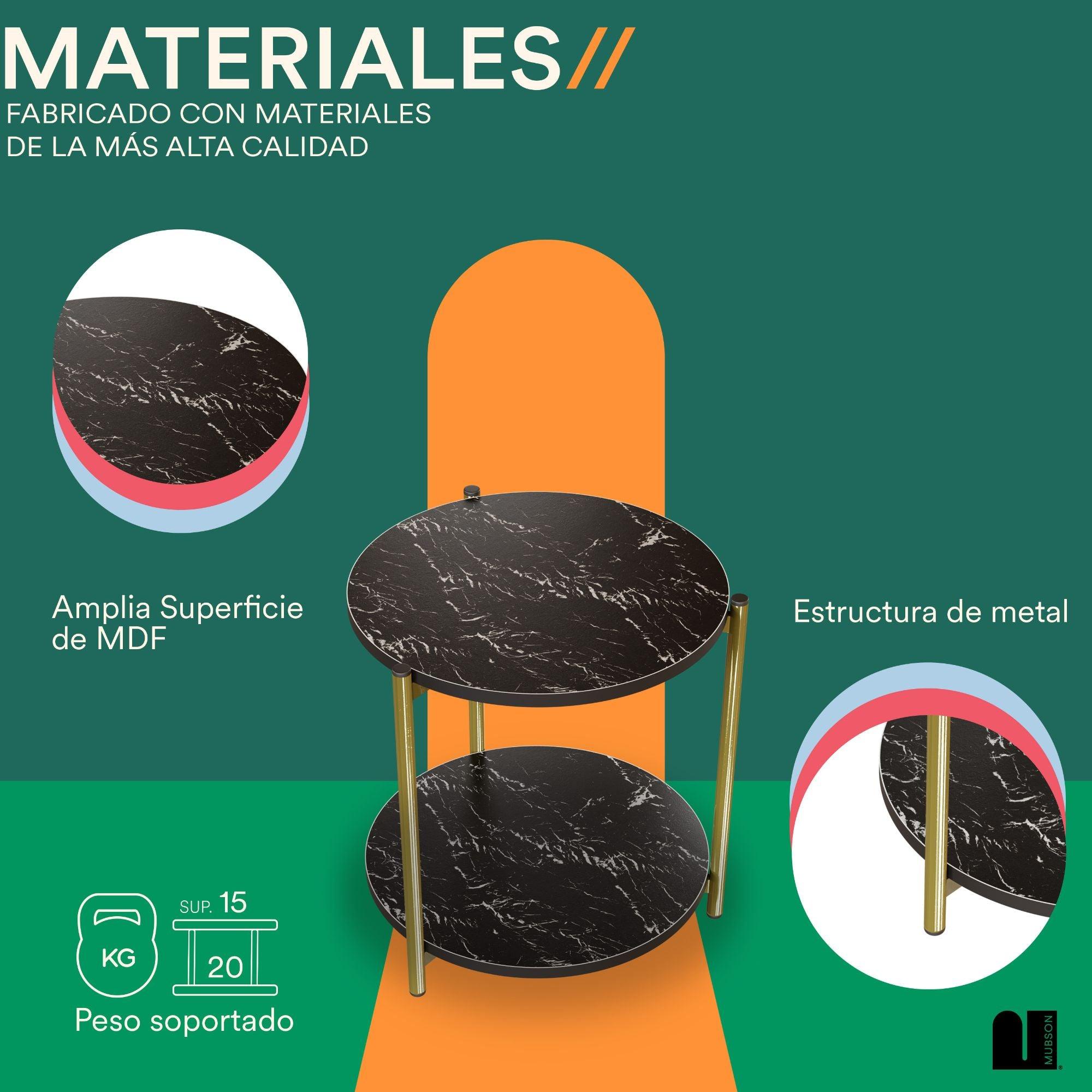 Mesa Auxiliar con Doble Repisa. Mesa Lateral Negra Triana