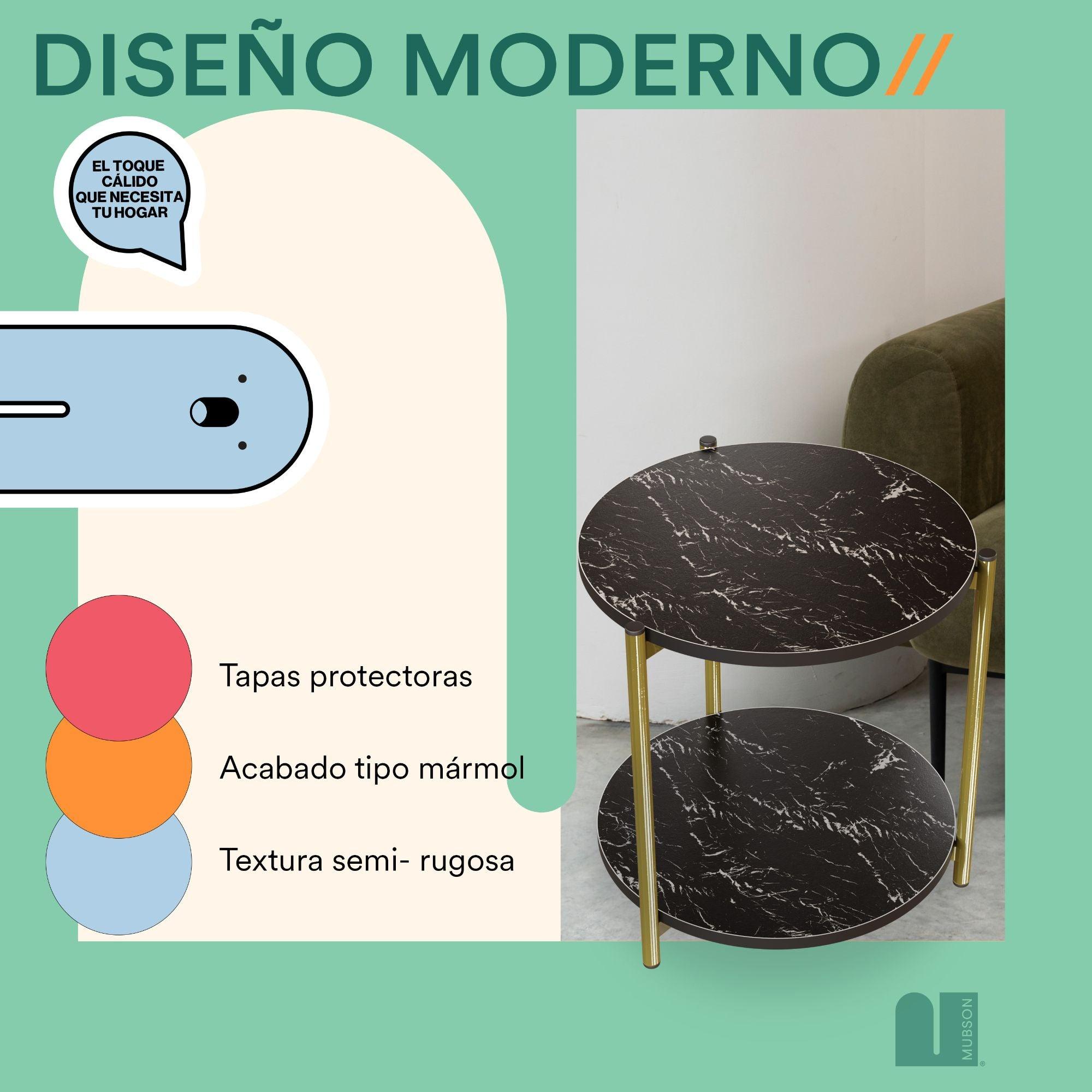 Mesa Auxiliar con Doble Repisa. Mesa Lateral Negra Triana