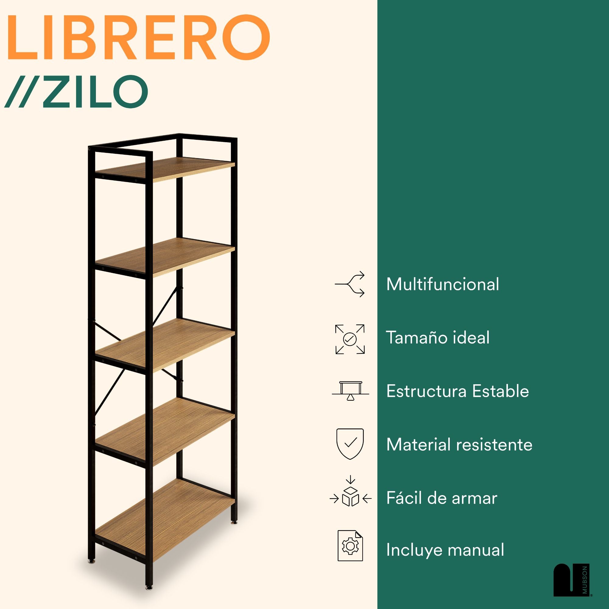 Librero con 5 Repisas para Sala o Recamara Zilo