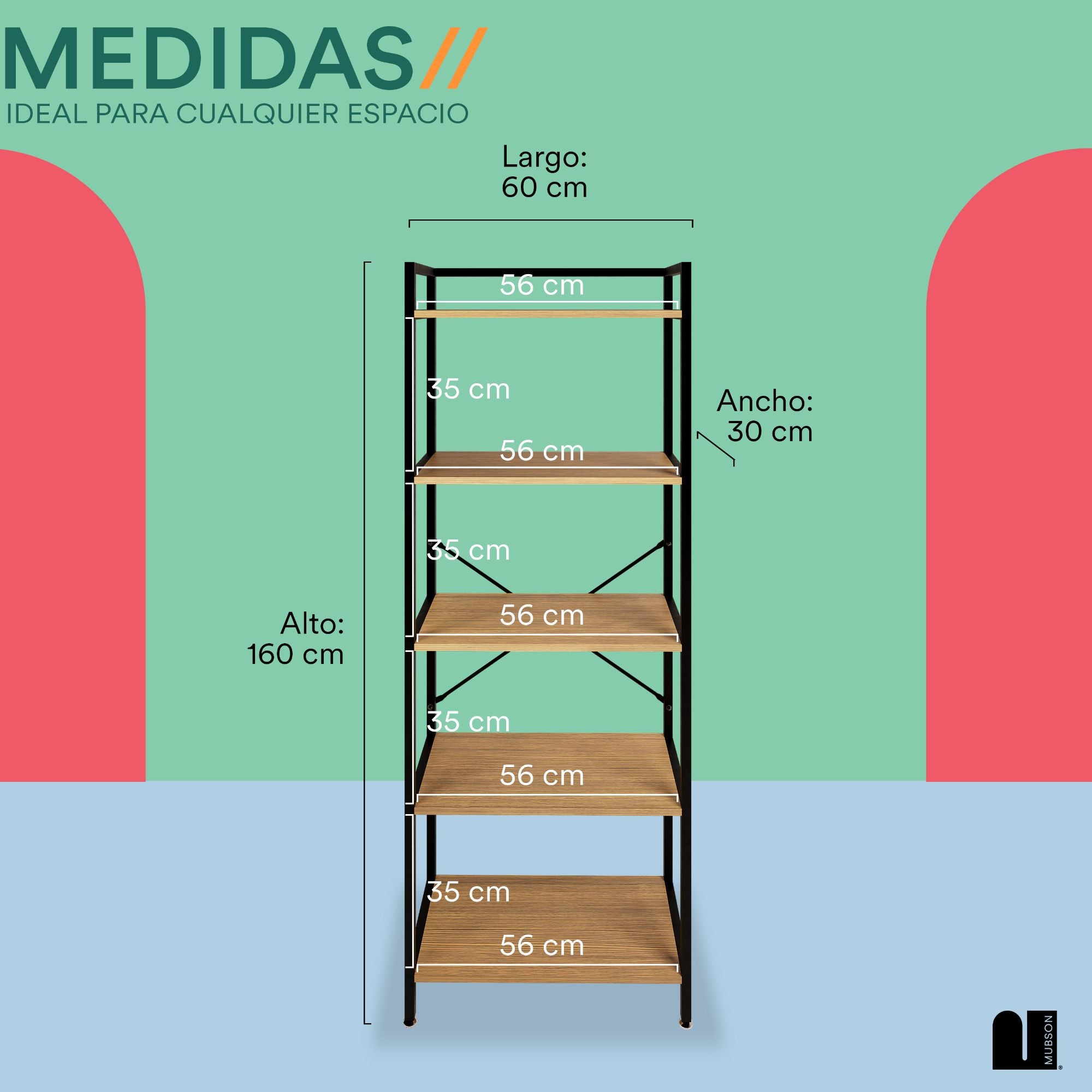 Librero con 5 Repisas para Sala o Recamara Zilo