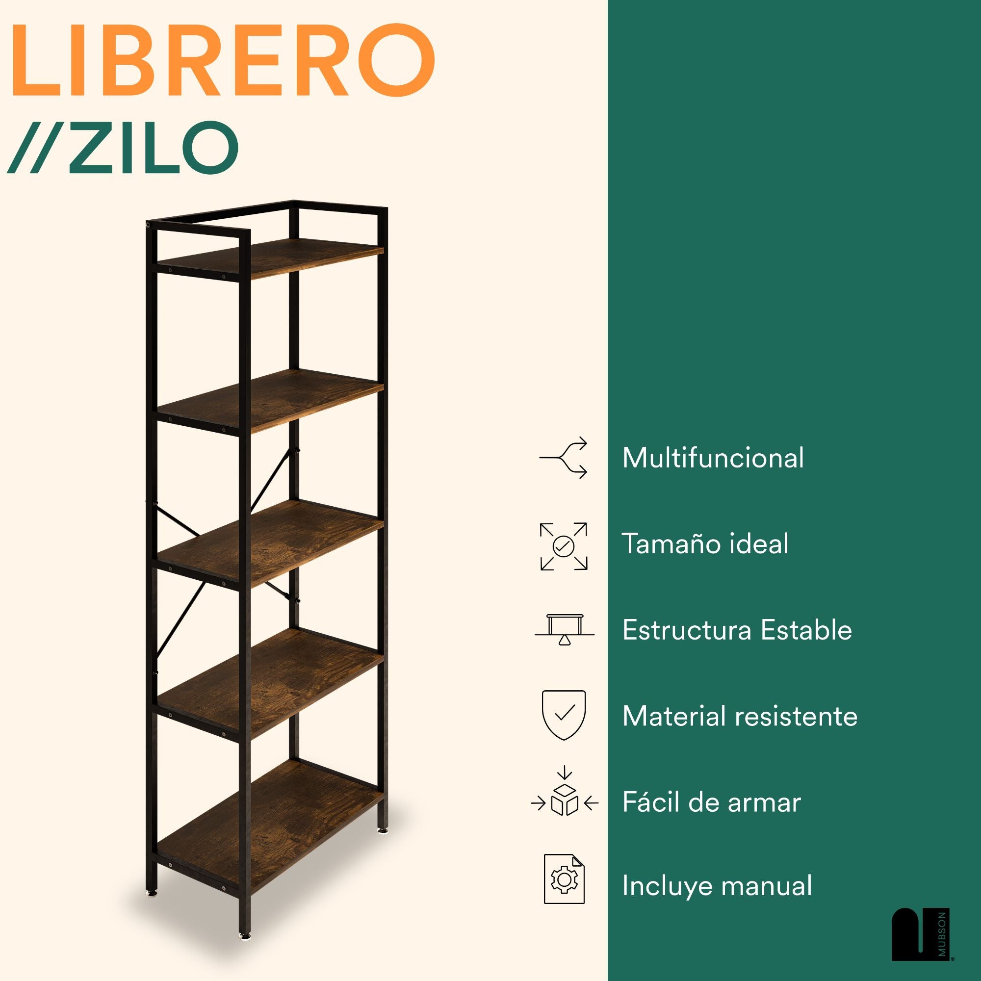 Librero con 5 Repisas para Sala o Recamara Zilo