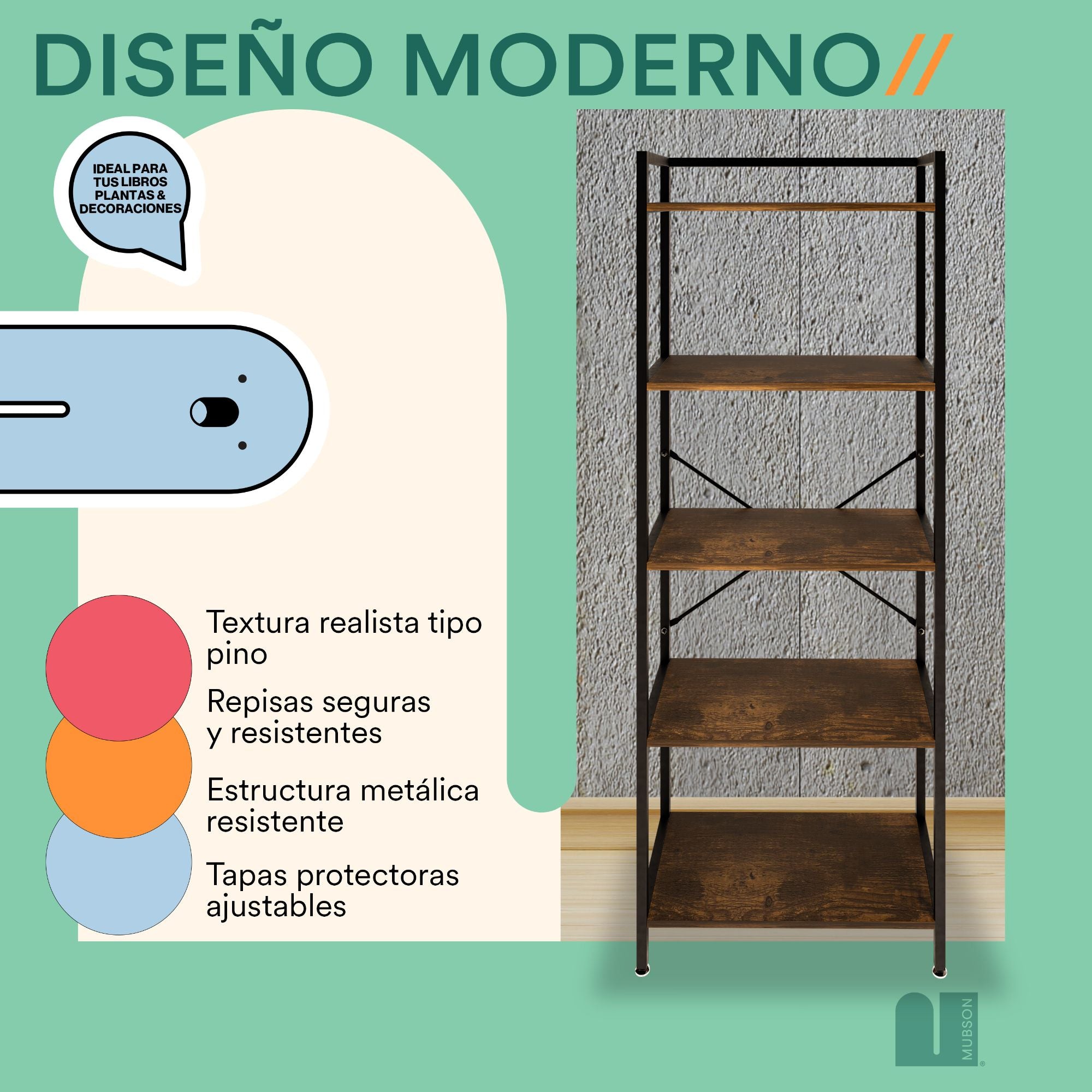 Librero con 5 Repisas para Sala o Recamara Zilo