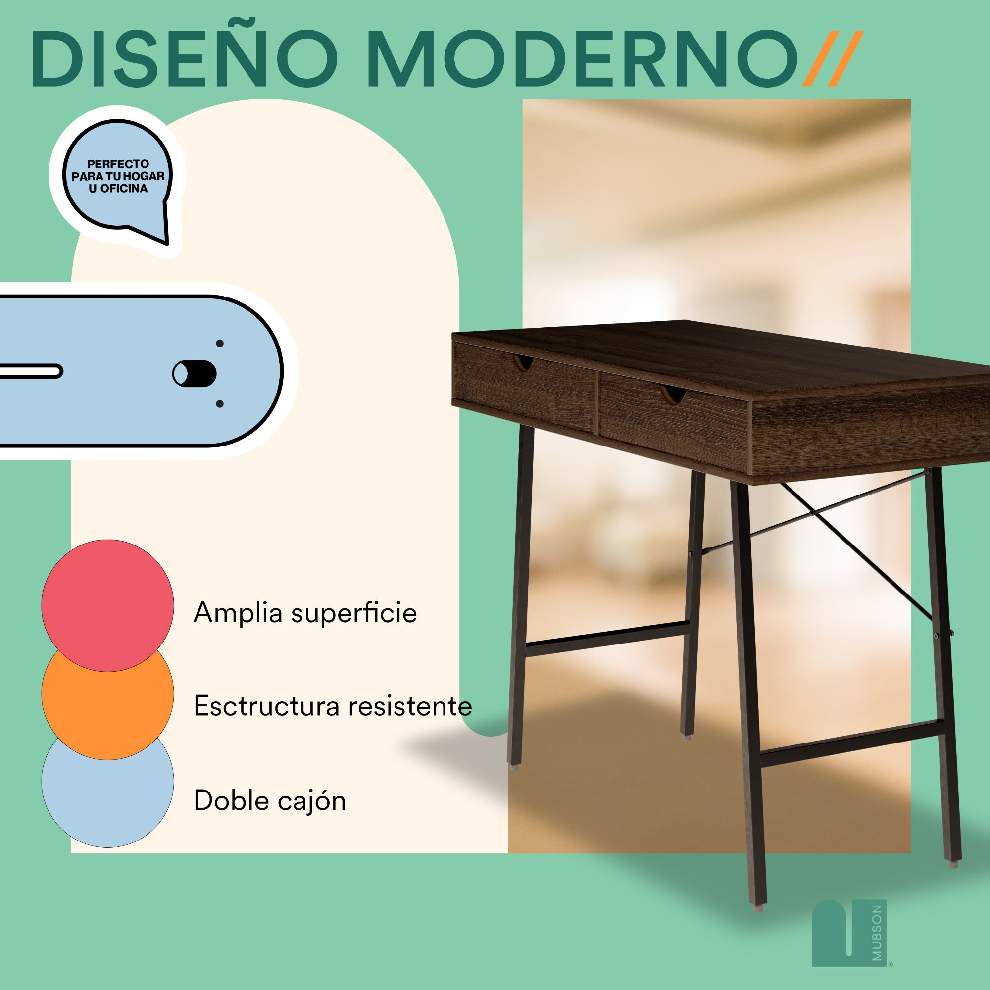 Mubson Escritorio para Laptop con Cajon Doble Sekiro