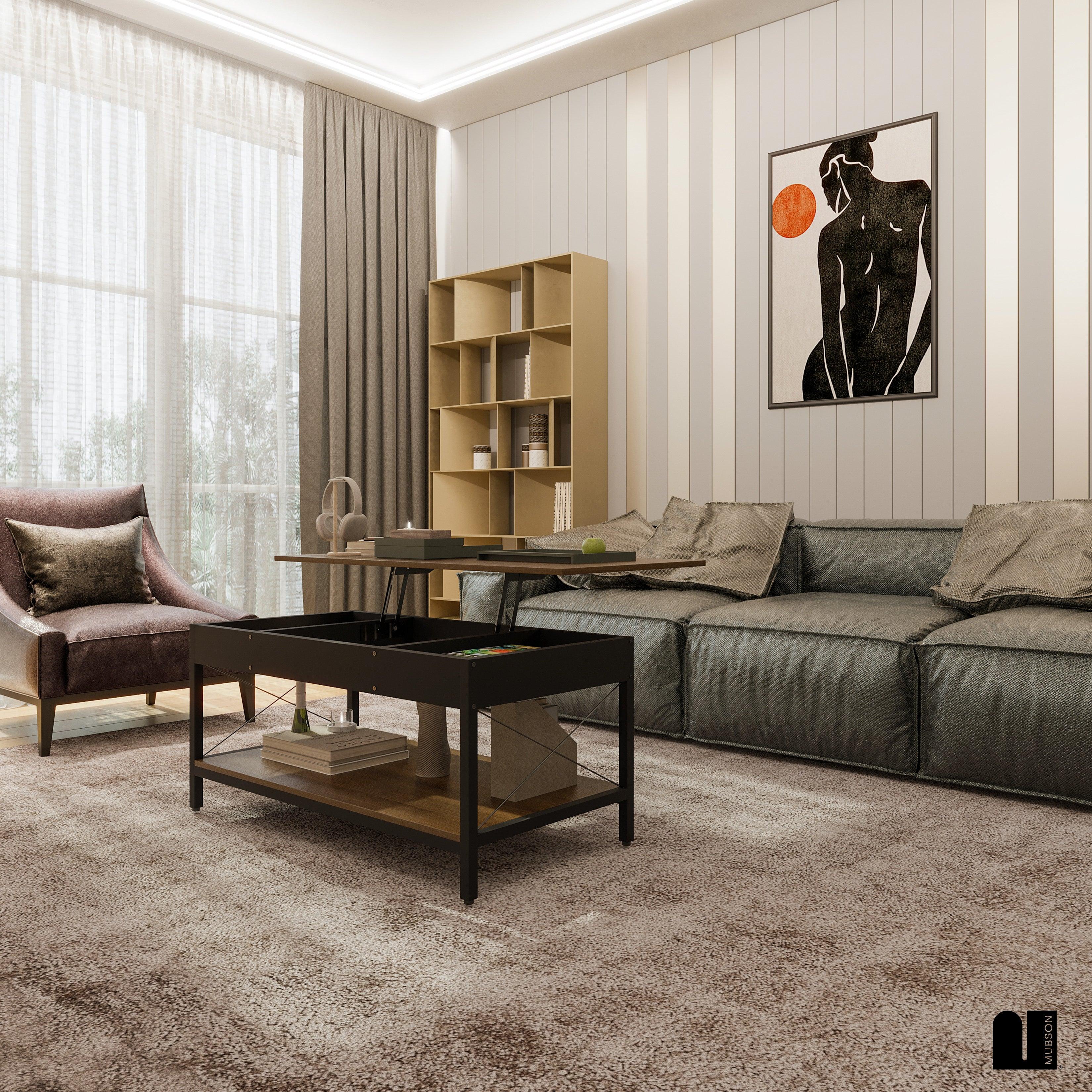 Mesa de Centro con Compartimento. Mesa de Centro para Sala con Doble Repisa Piare