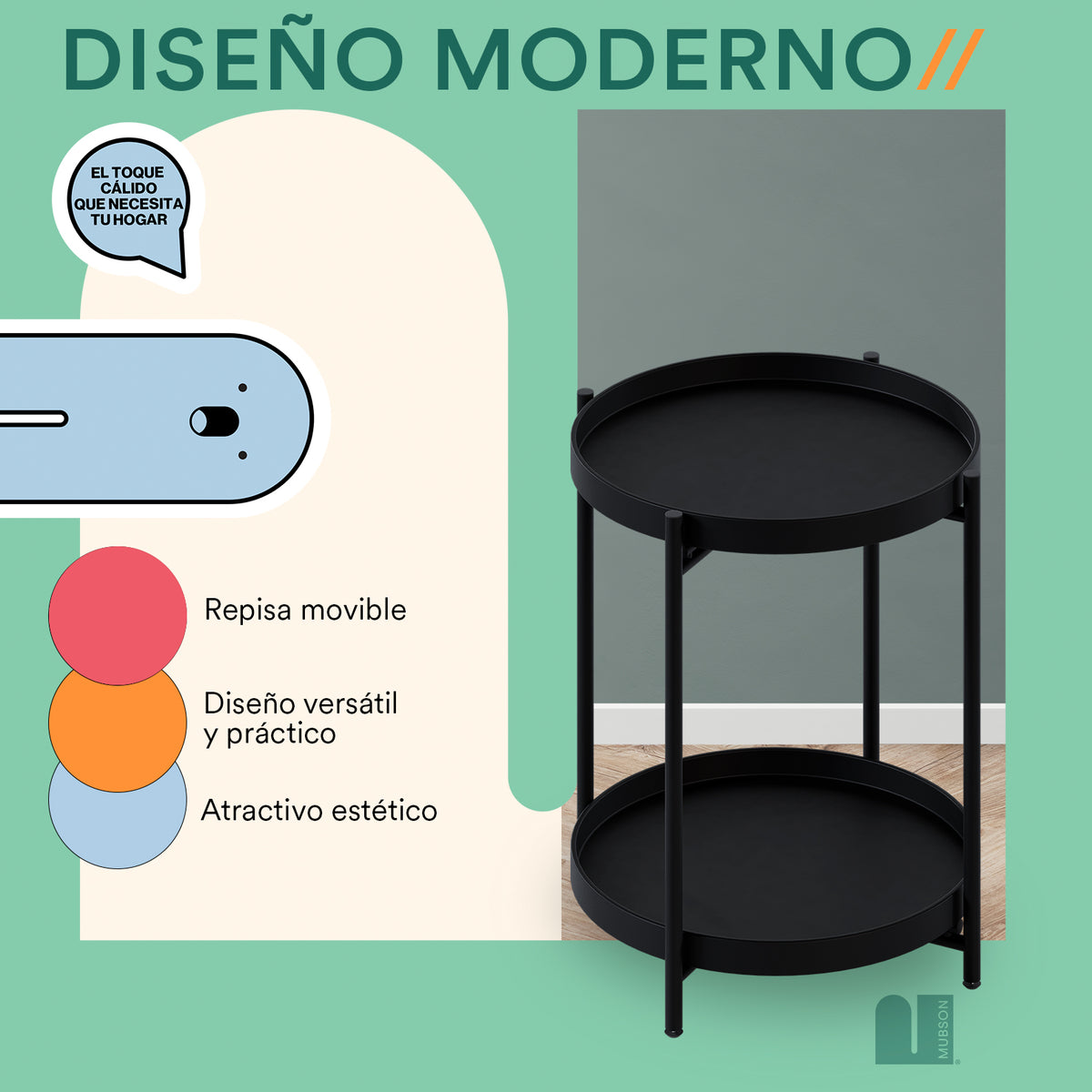 Mubson Mesa Auxiliar de Sala o Recamara Mesa Lateral Breda