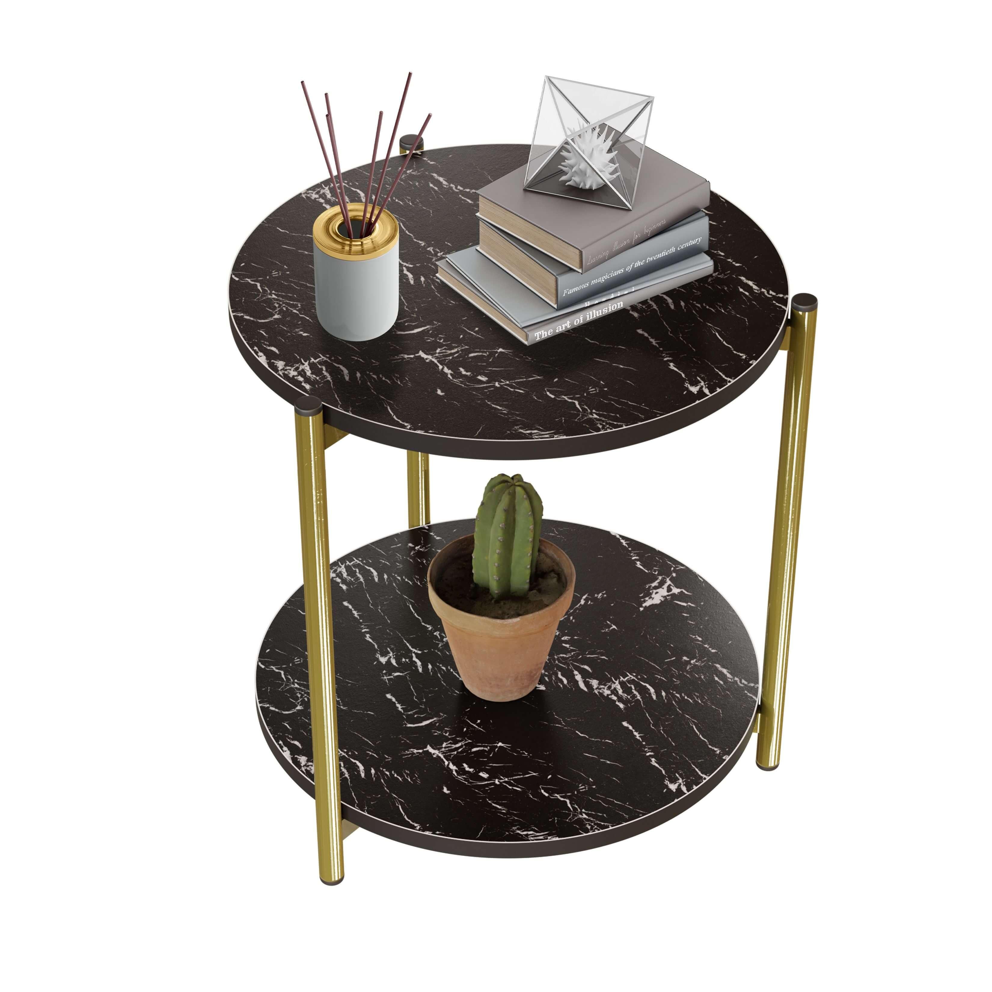 Mesa Auxiliar con Doble Repisa. Mesa Lateral Negra Triana
