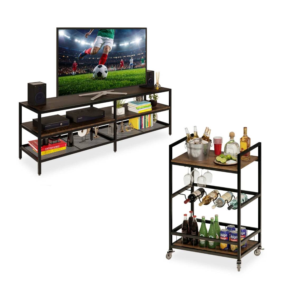 Centro de Entretenimiento - Mesa para TV Zakim + Carrito de Bar Musso