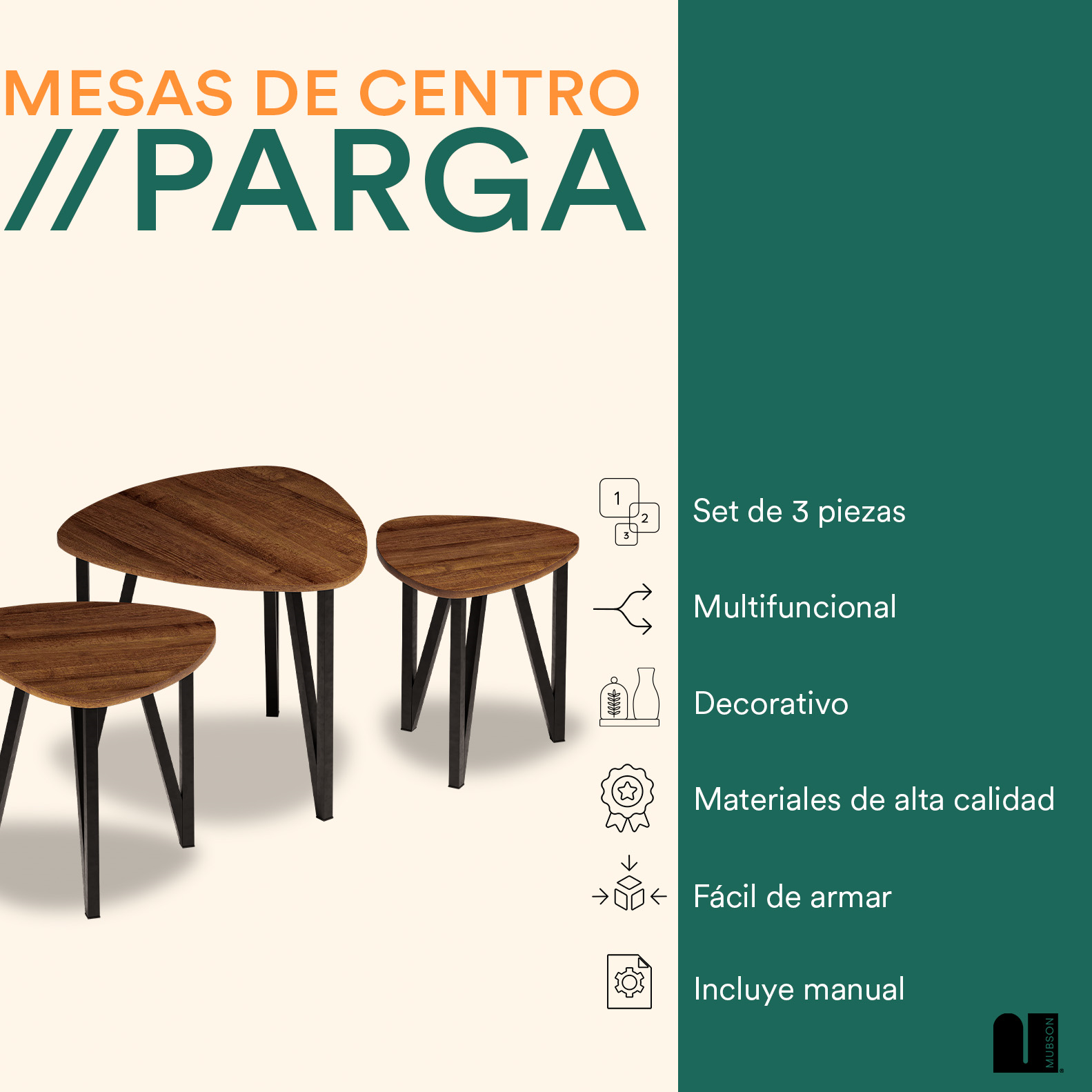 Mubson Set de 3 Mesas de Centro para Sala o Recámara Parga