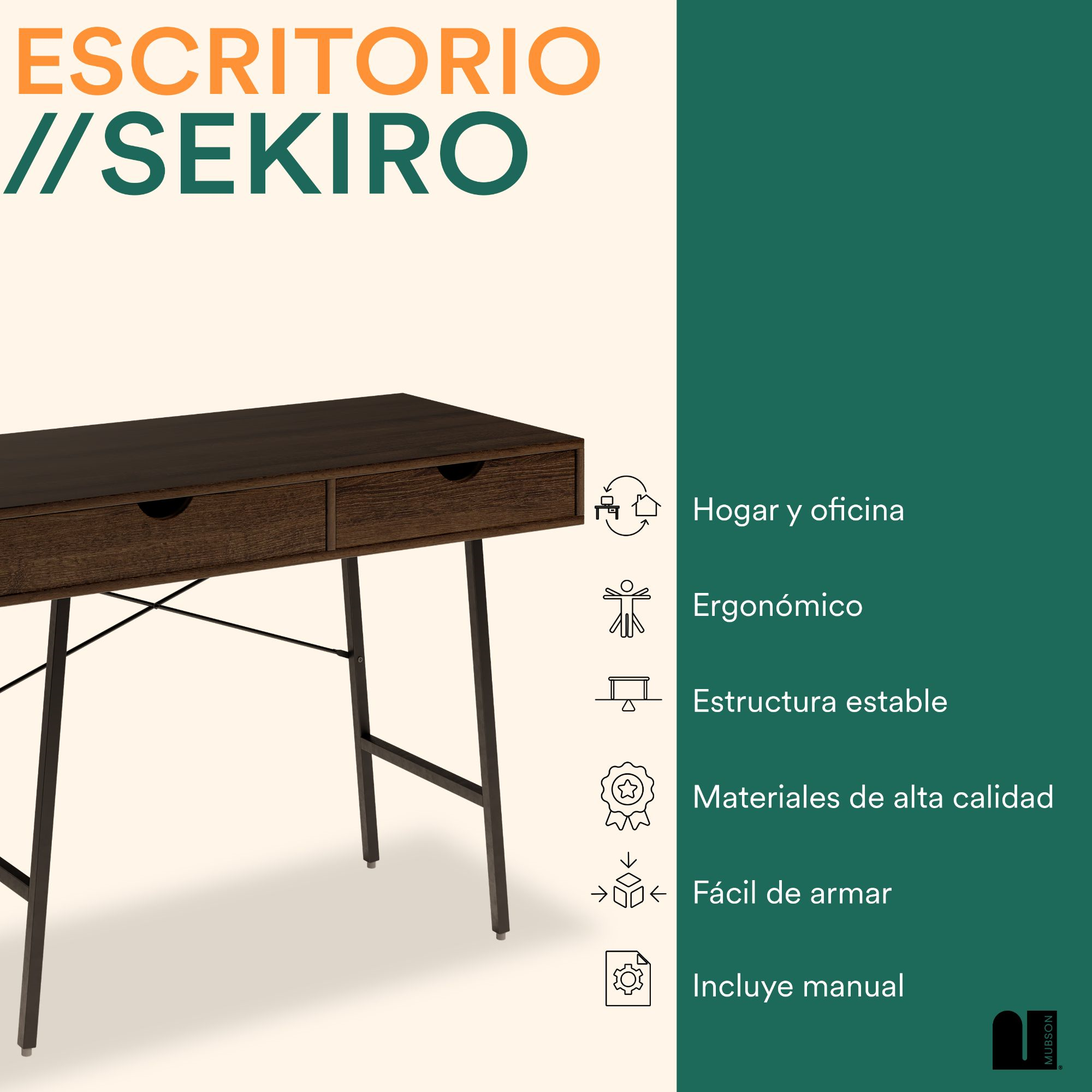 Mubson Escritorio para Laptop con Cajon Doble Sekiro