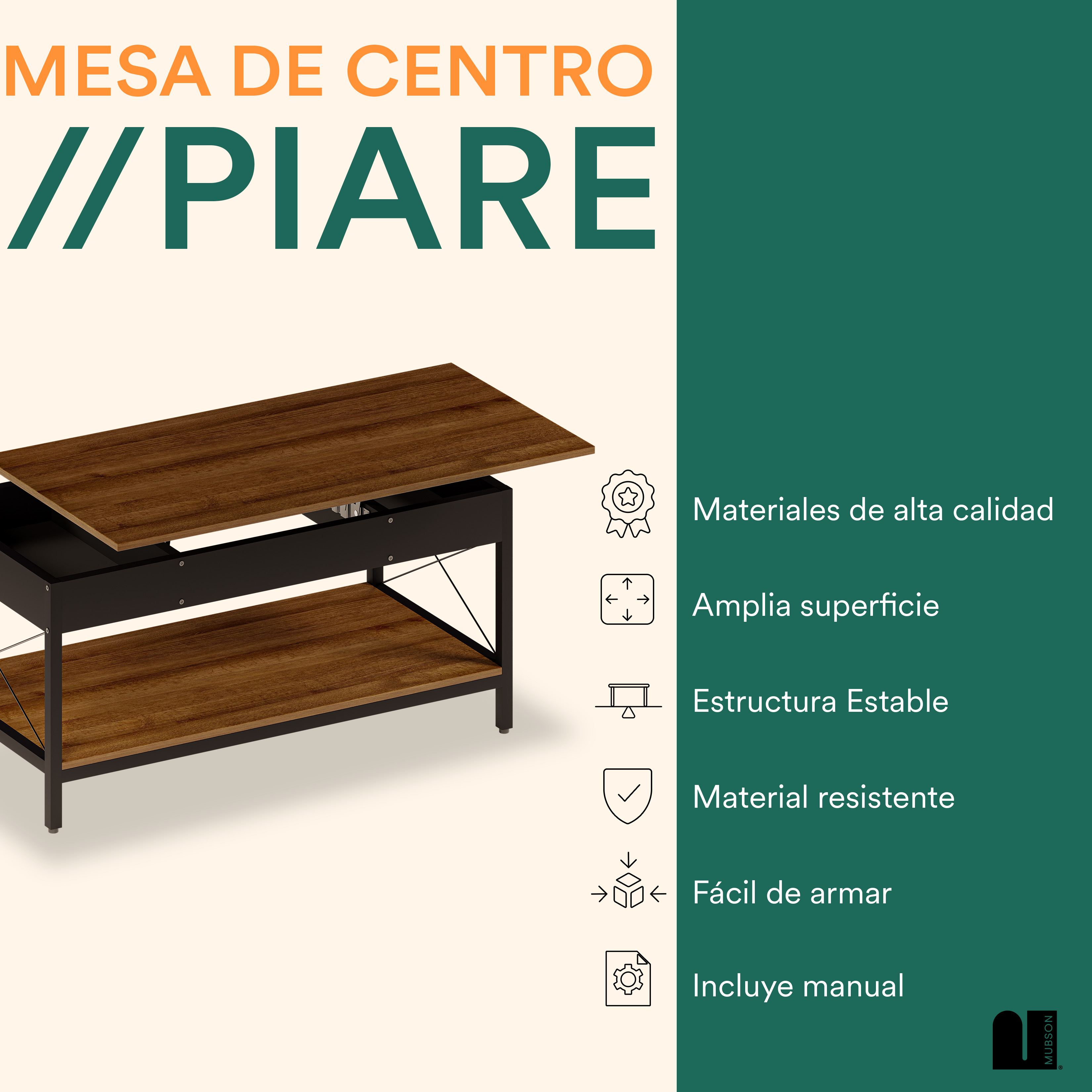 MUBSON Mesa de Centro Repisas y Compartimiento Central Piare