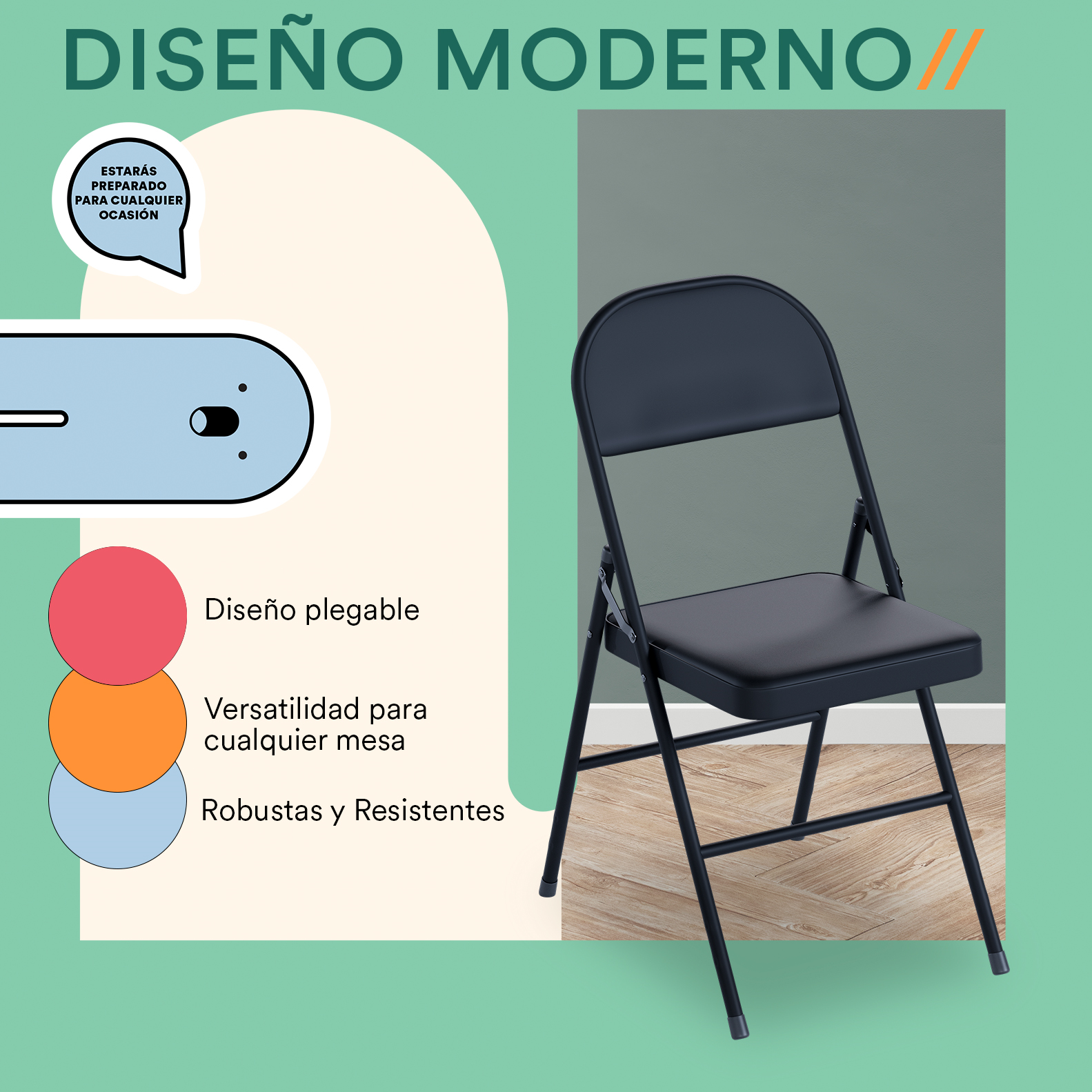 Mubson Set de 4 Sillas Plegable de Metal Multiusos Reven