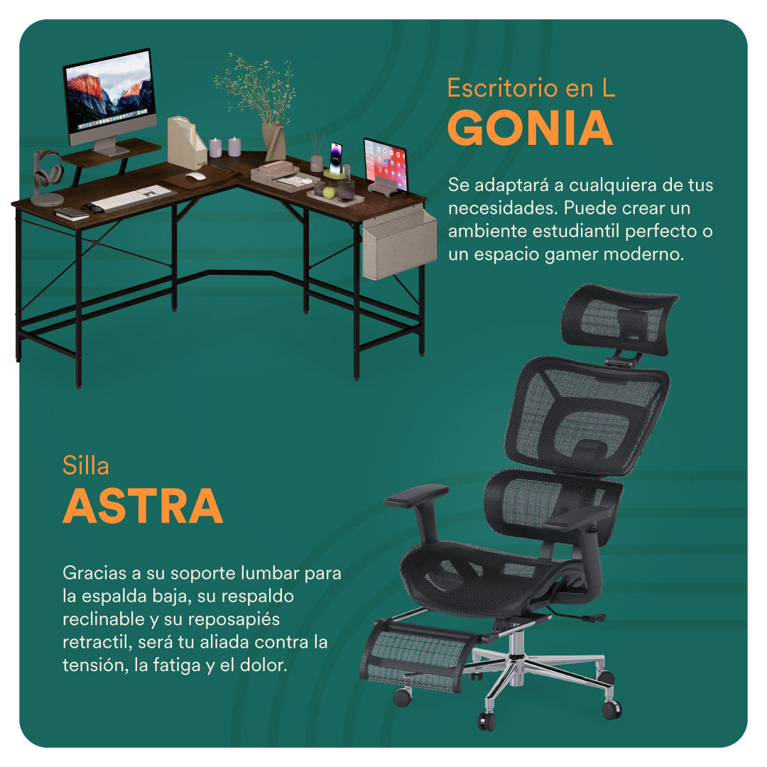 Escritorio en L + Silla Ergonomica Astra (Set Up Completo)
