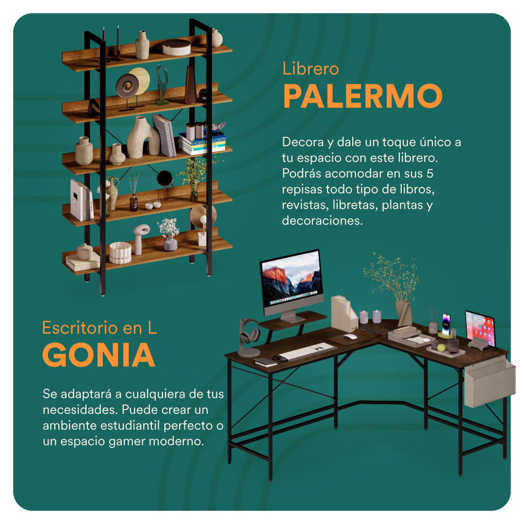 Escritorio en L + Librero Palermo (Set Up para Estudiantes)