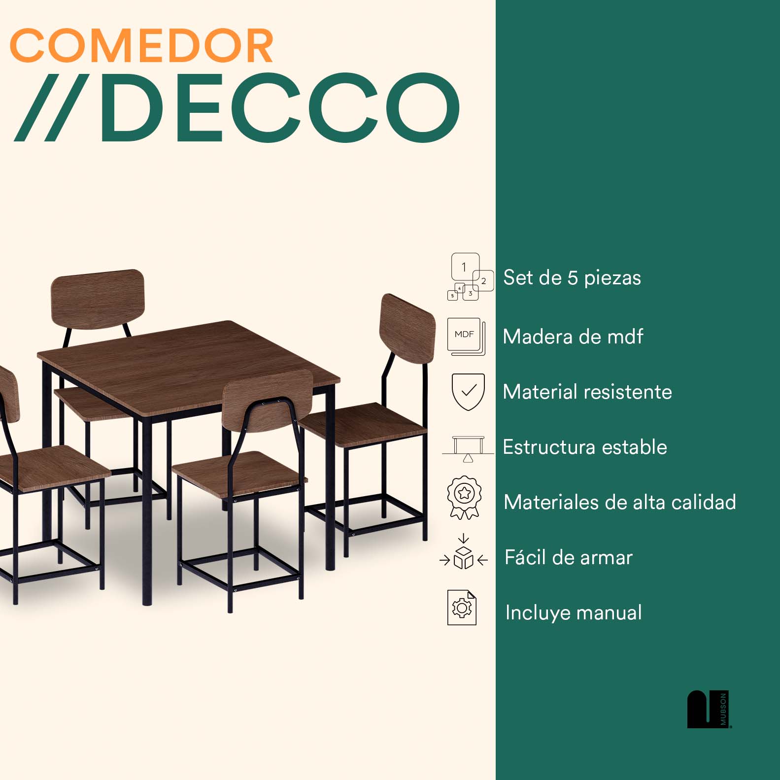 Comedor con 4 Sillas. Antecomedor Decco