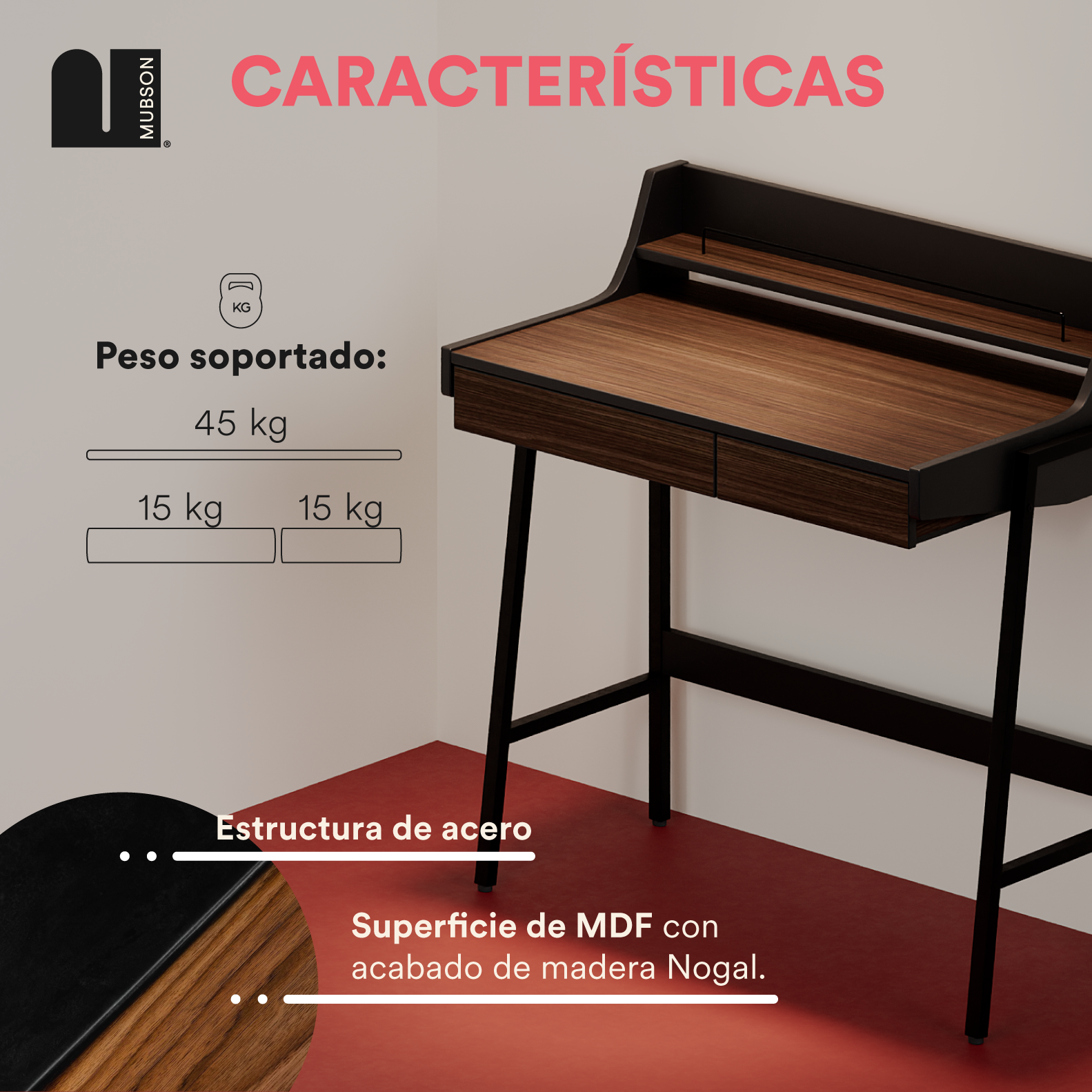 Escritorio para Computadora Minimalista. Escritorio con Cajones Dagon