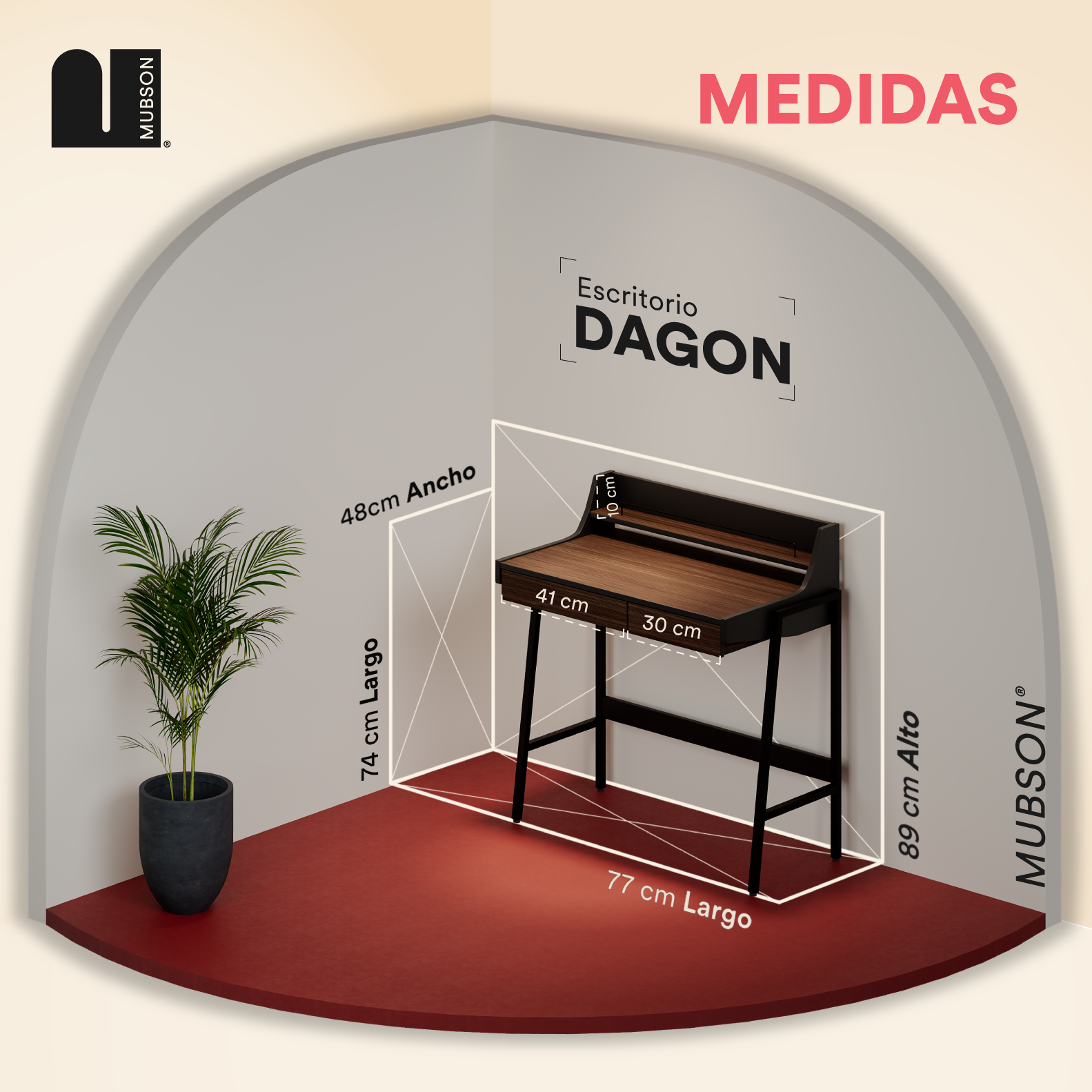 Escritorio para Computadora Minimalista. Escritorio con Cajones Dagon