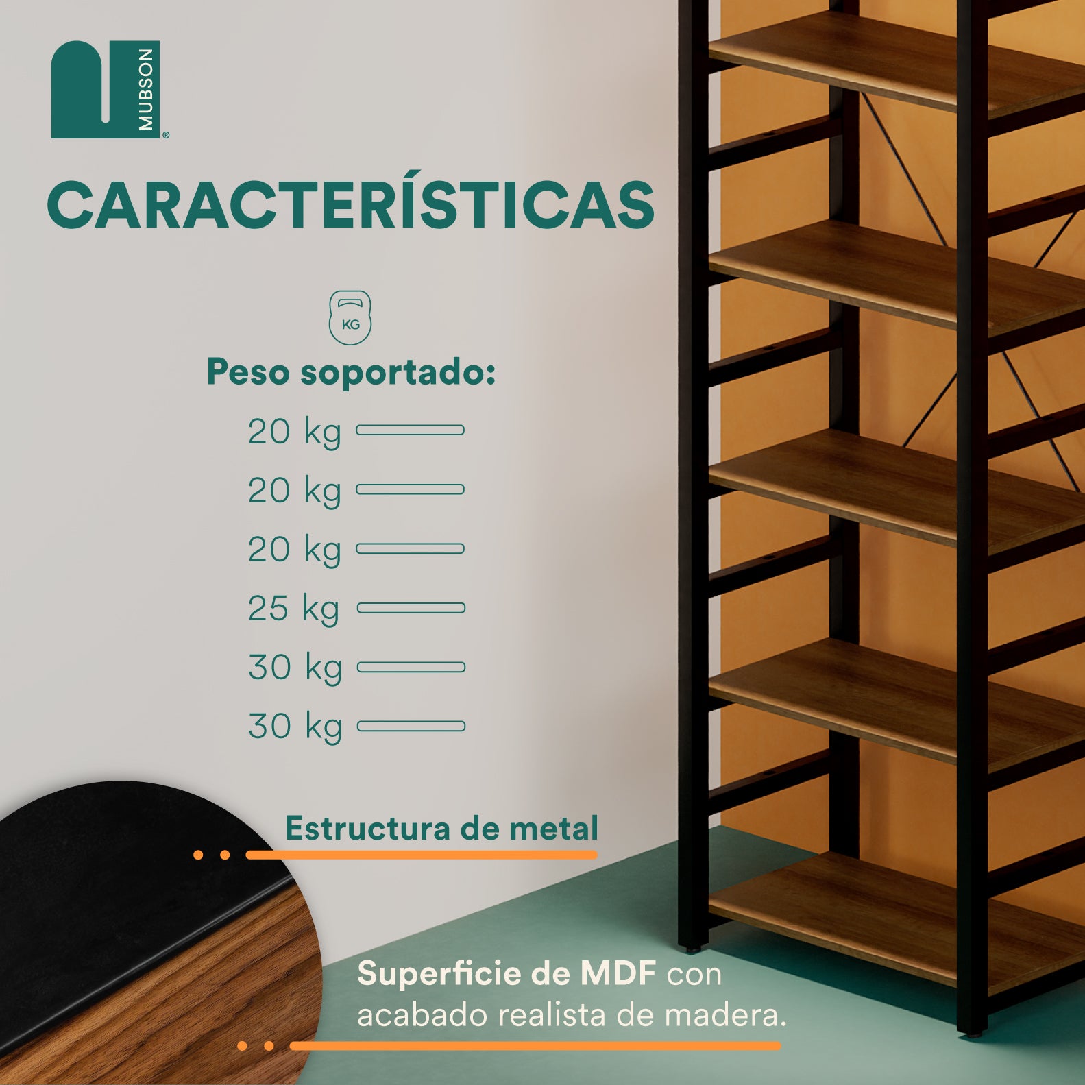 Librero Organizador con 6 Repisas. Estante Dante