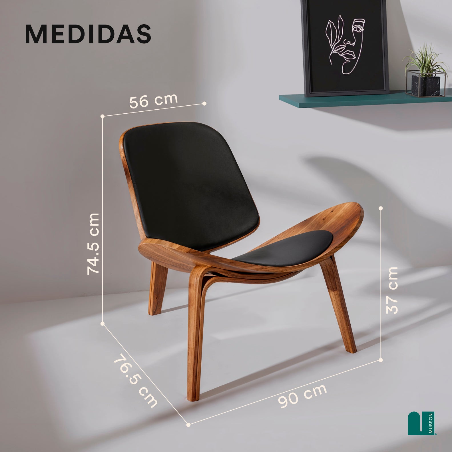 MUBSON Silla de Piel Genuina Estilo Escandinavo Leda