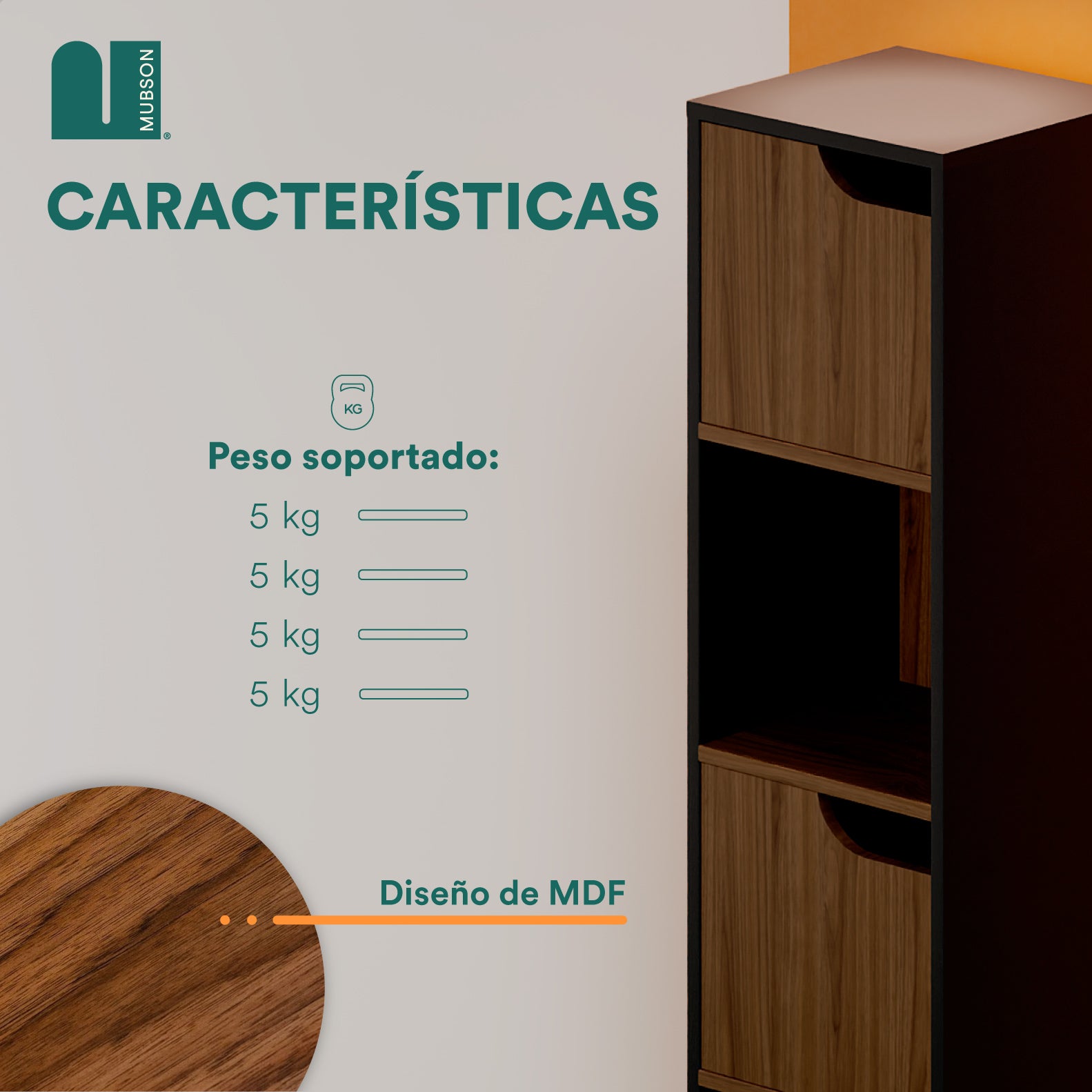Librero Pequeño Minimalista. Librero con Puertas de 4 Repisas Odesa