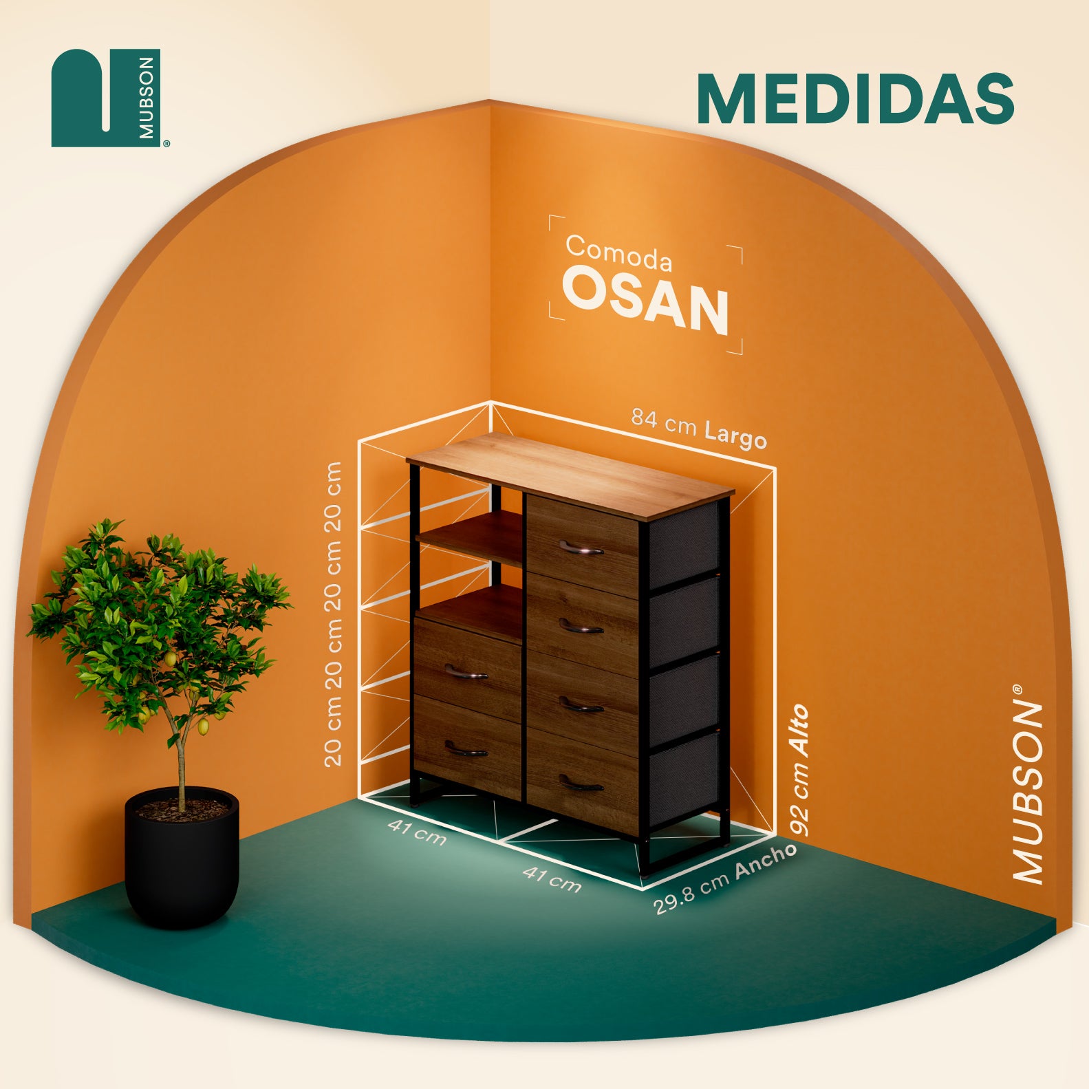 Cajonera. Comoda de Madera con 6 Cajones. Chifonier Osan