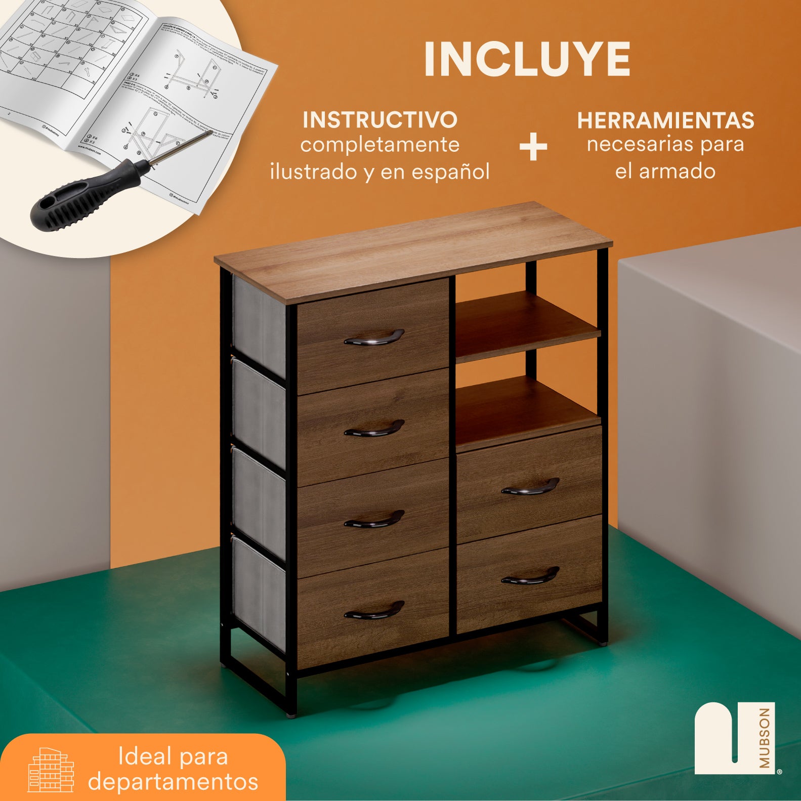 Cajonera. Comoda de Madera con 6 Cajones. Chifonier Osan
