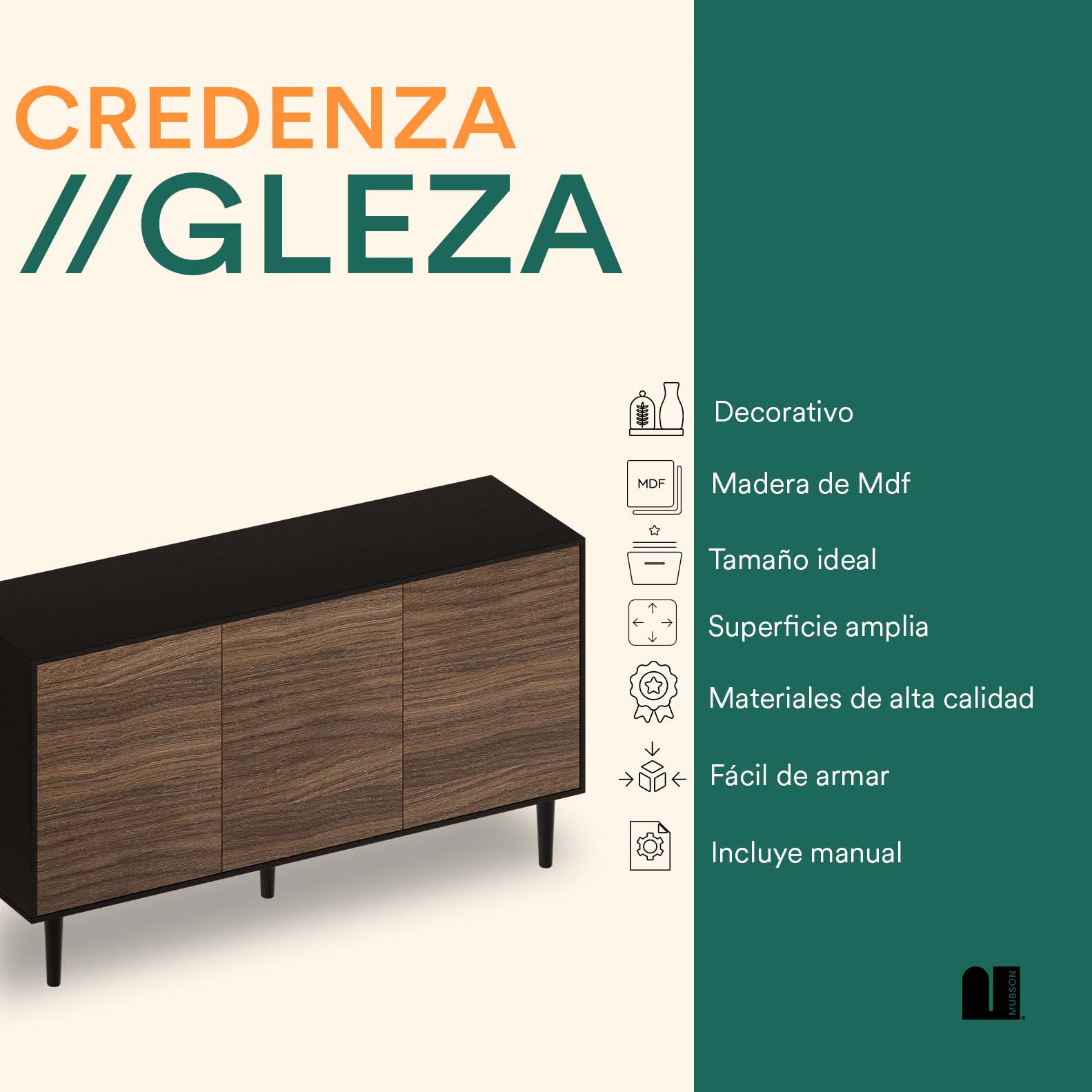 Credenza Recibidor para Sala 154x80x40 cm, Recámara o Pasillo Gleza