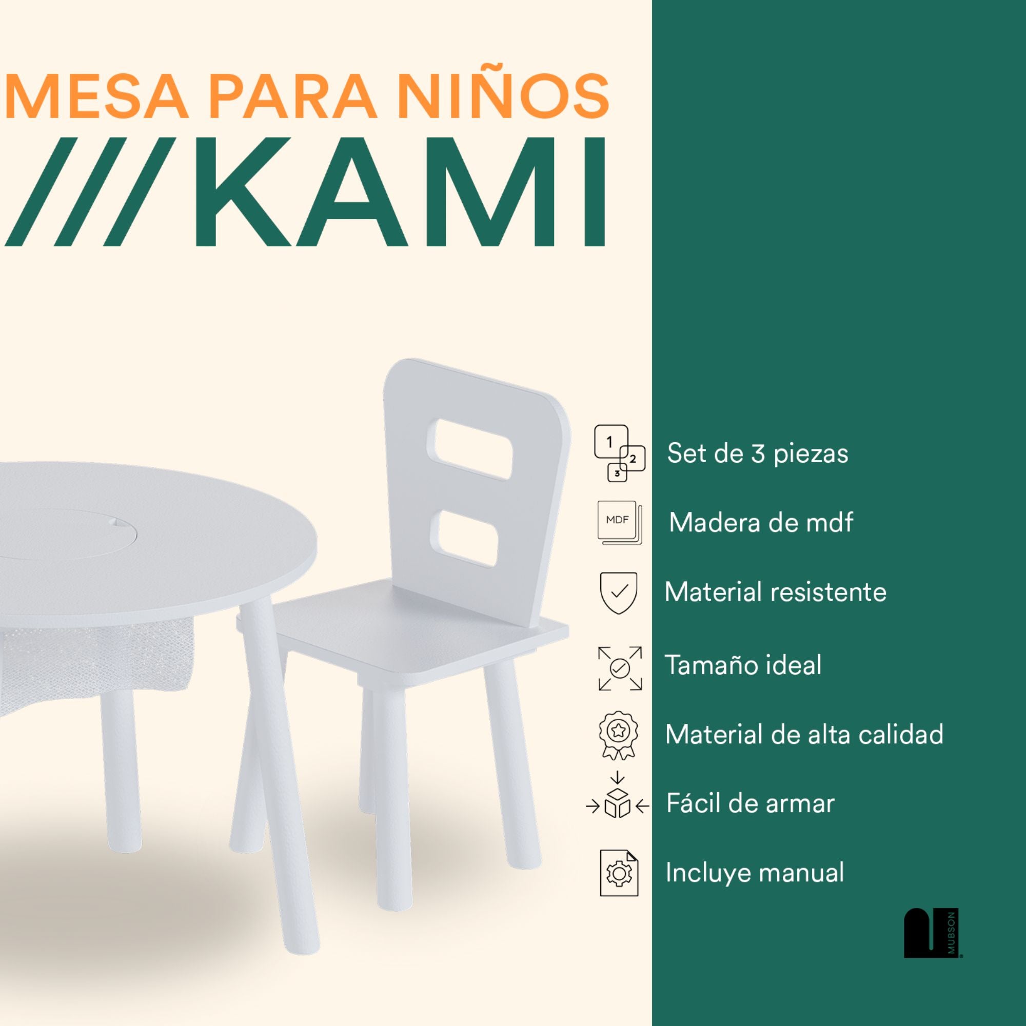 Mesa Infantil con 2 Sillas para Niños Kami