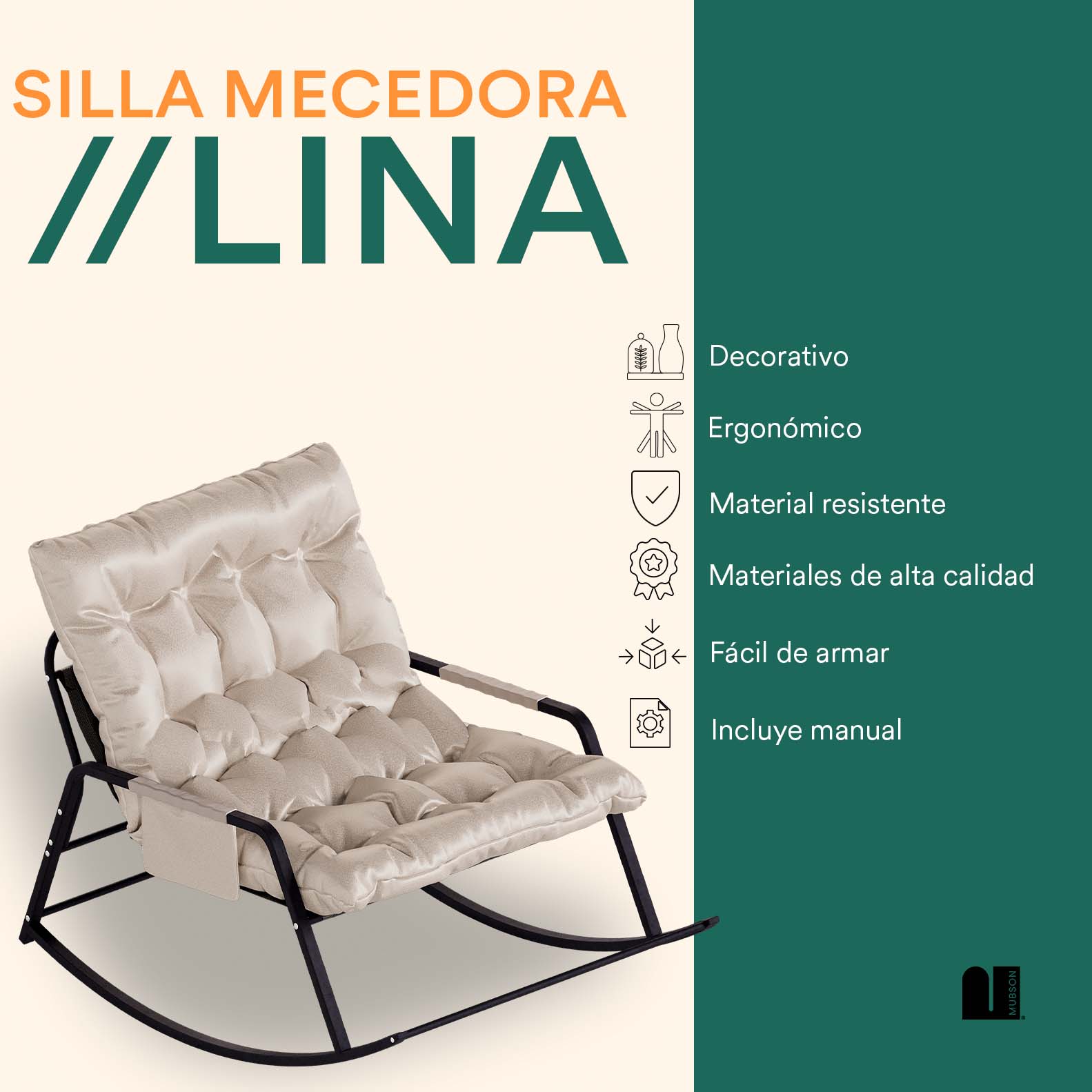 Silla Mecedora Acolchada Lina