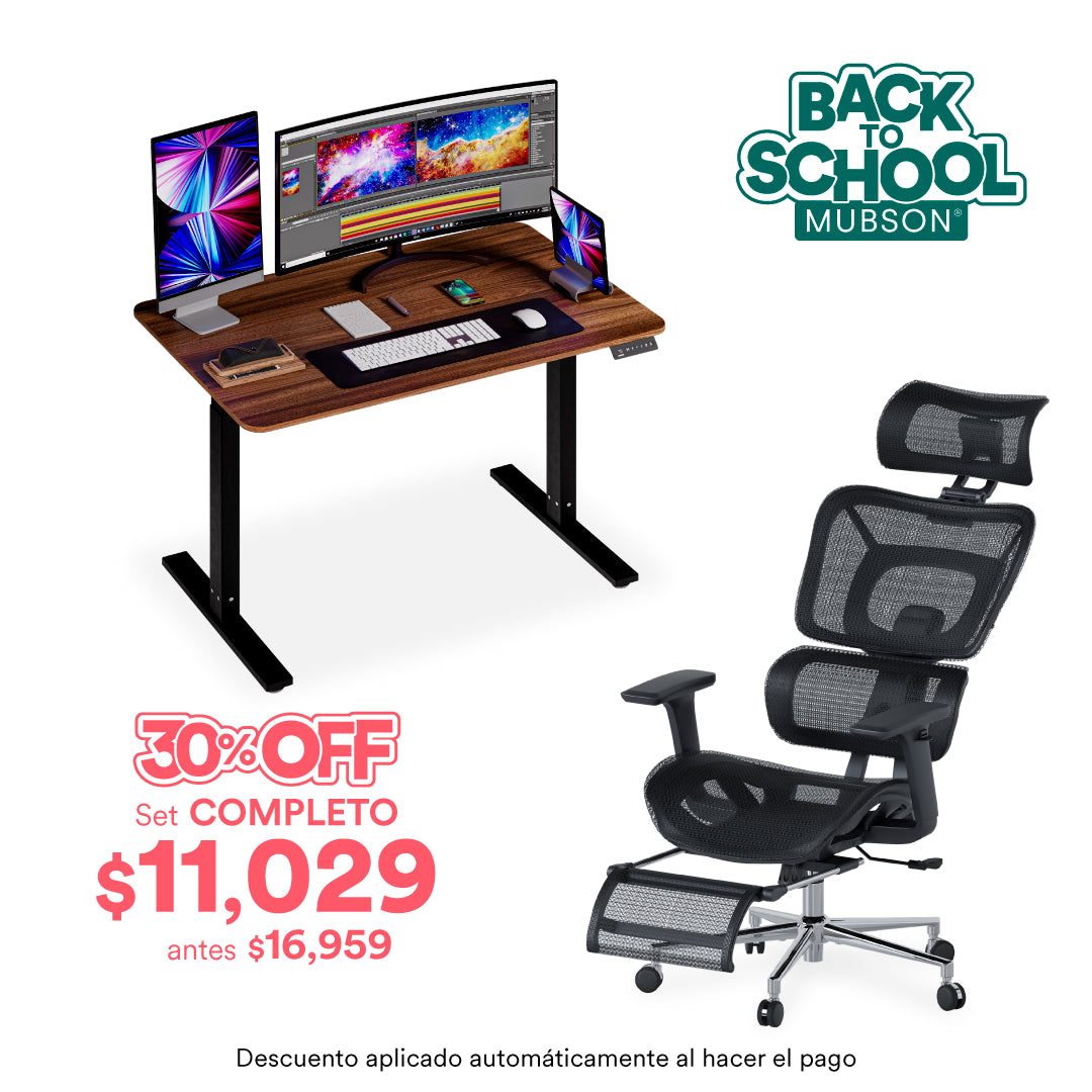 Set Up para Estudio - Escritorio Elevable Mako + Silla Ergonómica Astra