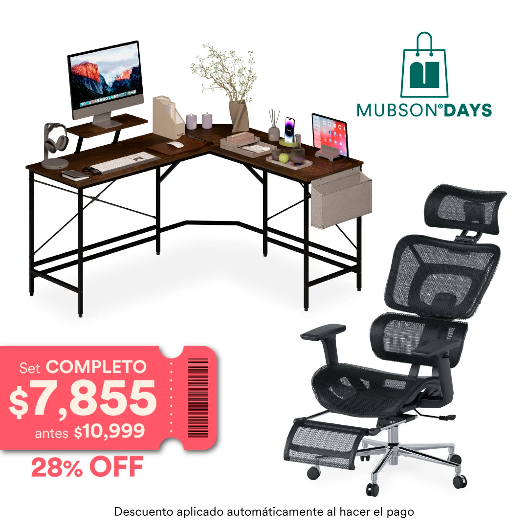 Set Up Completo - Escritorio en L + Silla Ergonomica Astra