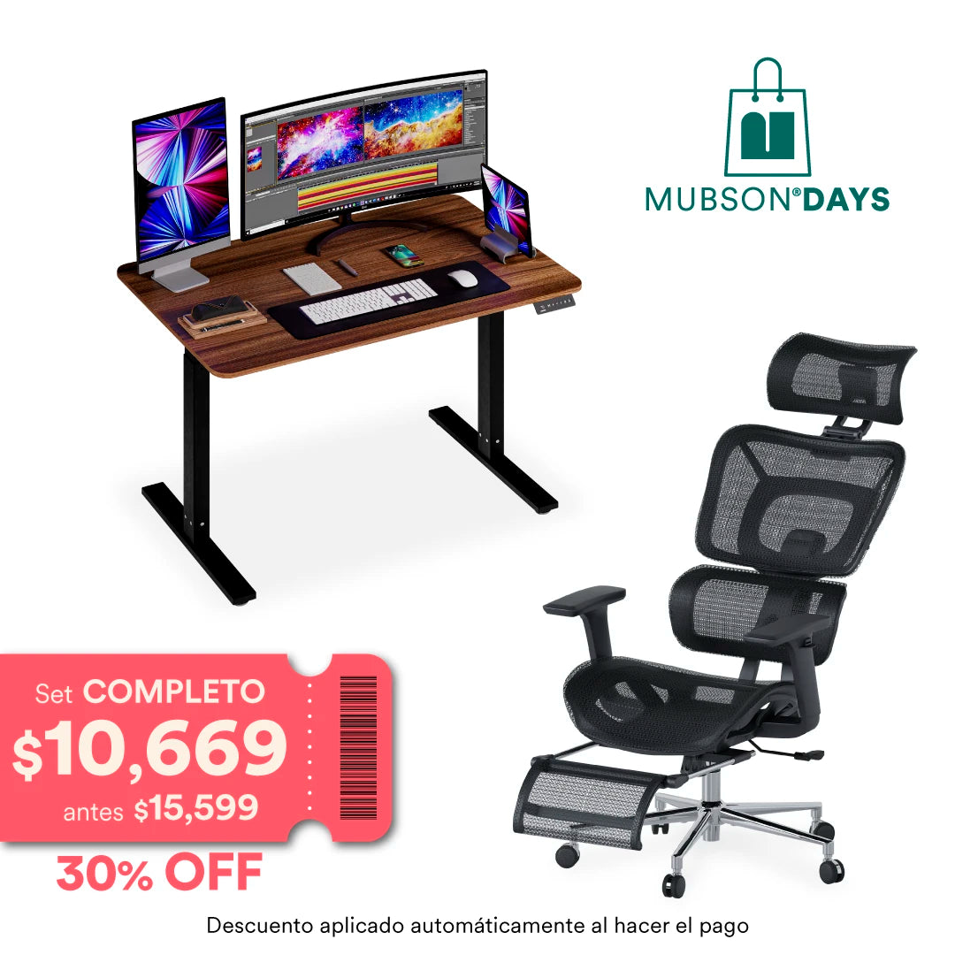 Set Up para Estudio - Escritorio Elevable Mako + Silla Ergonómica Astra
