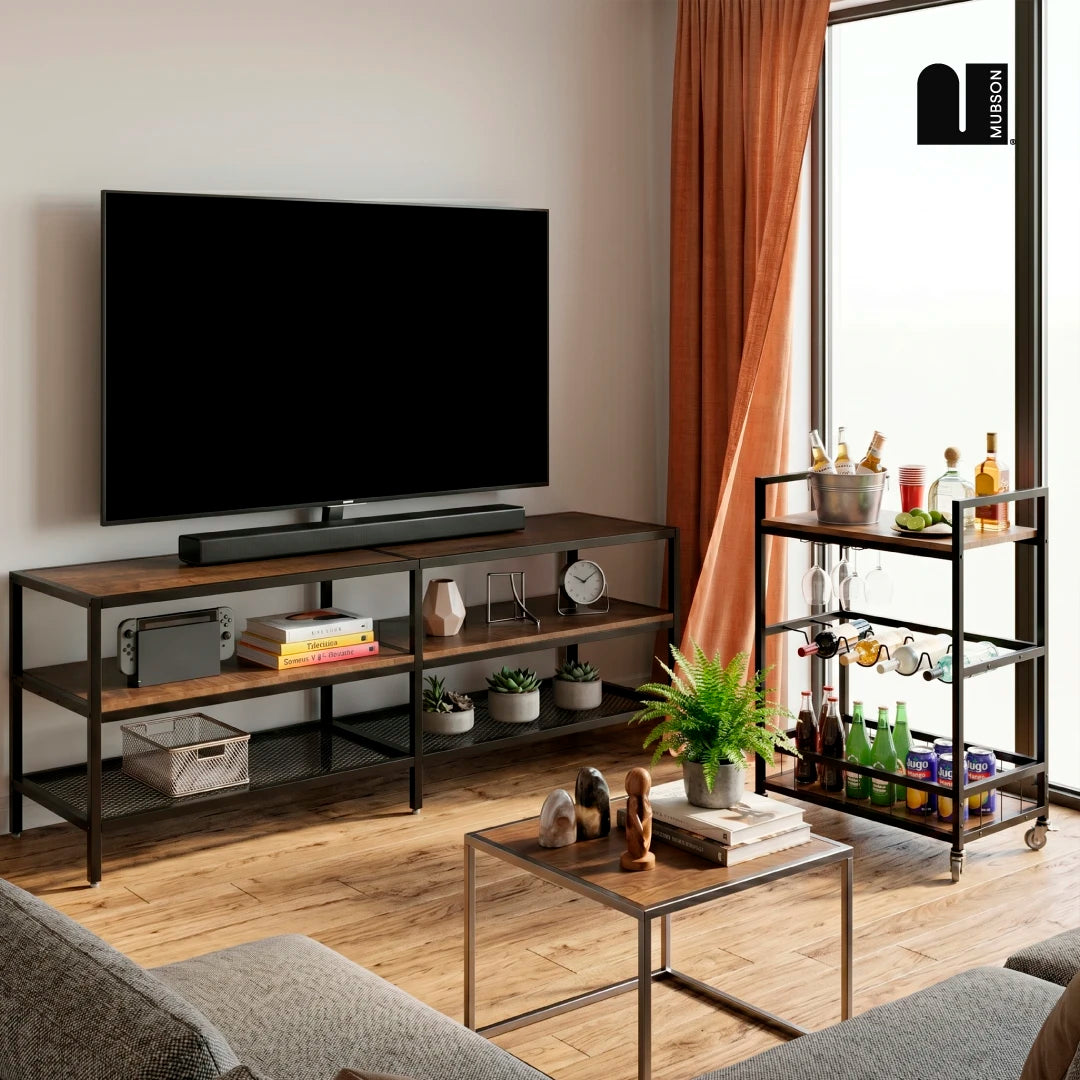 Centro de Entretenimiento - Mesa para TV Zakim + Carrito de Bar Musso