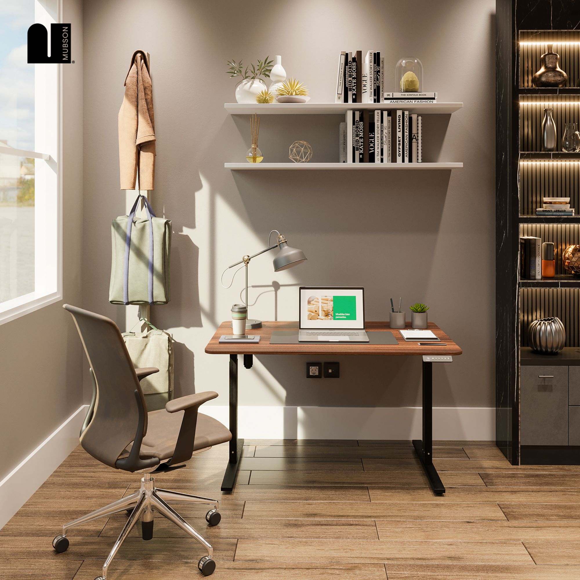 El escritorio elevable más vendido de  es ideal para trabajar con el  Mac y viene con diferentes accesorios
