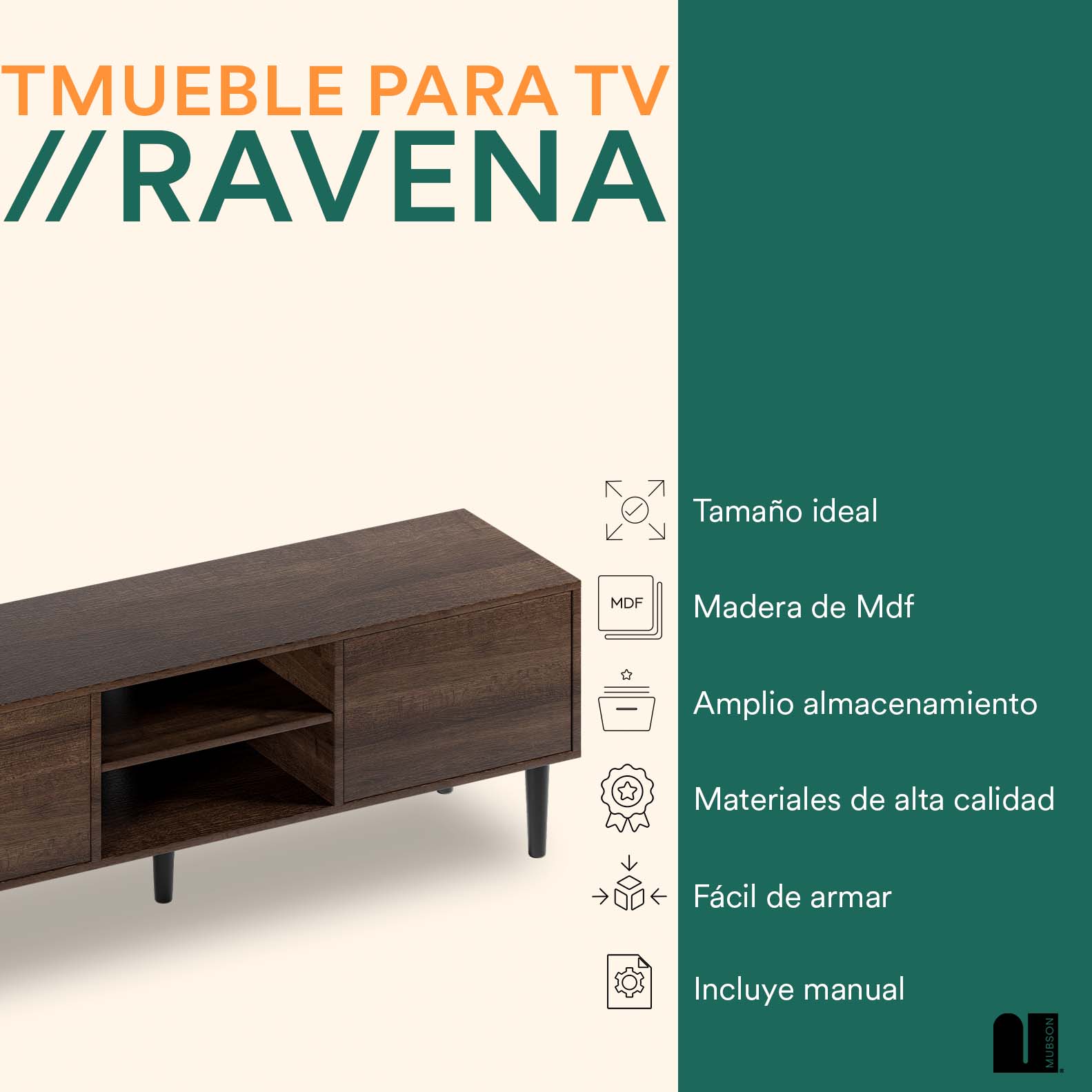 Mueble para TV para Pantallas de 40 a 65 Pulgadas. Centro de Entretenimiento Ravena