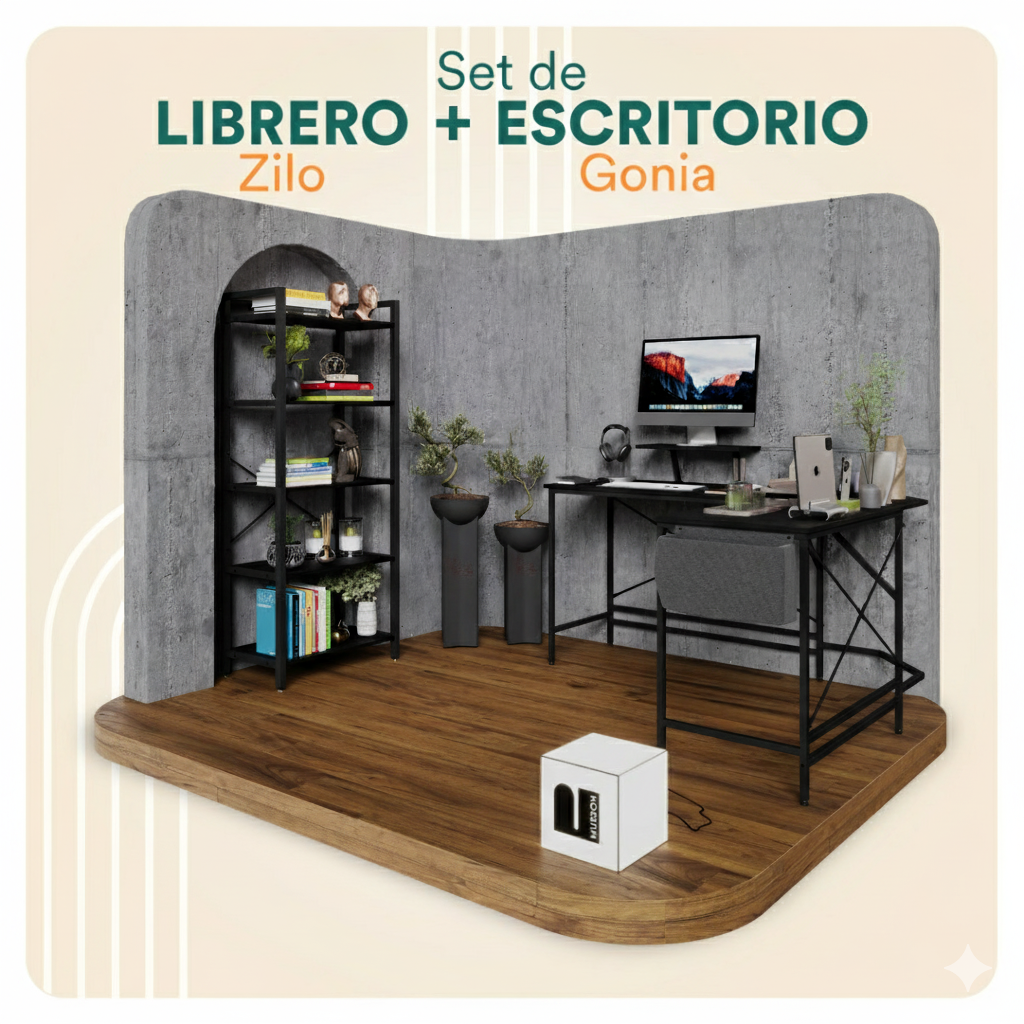Escritorio en L + Librero Zilo (Set Up para Estudiantes)