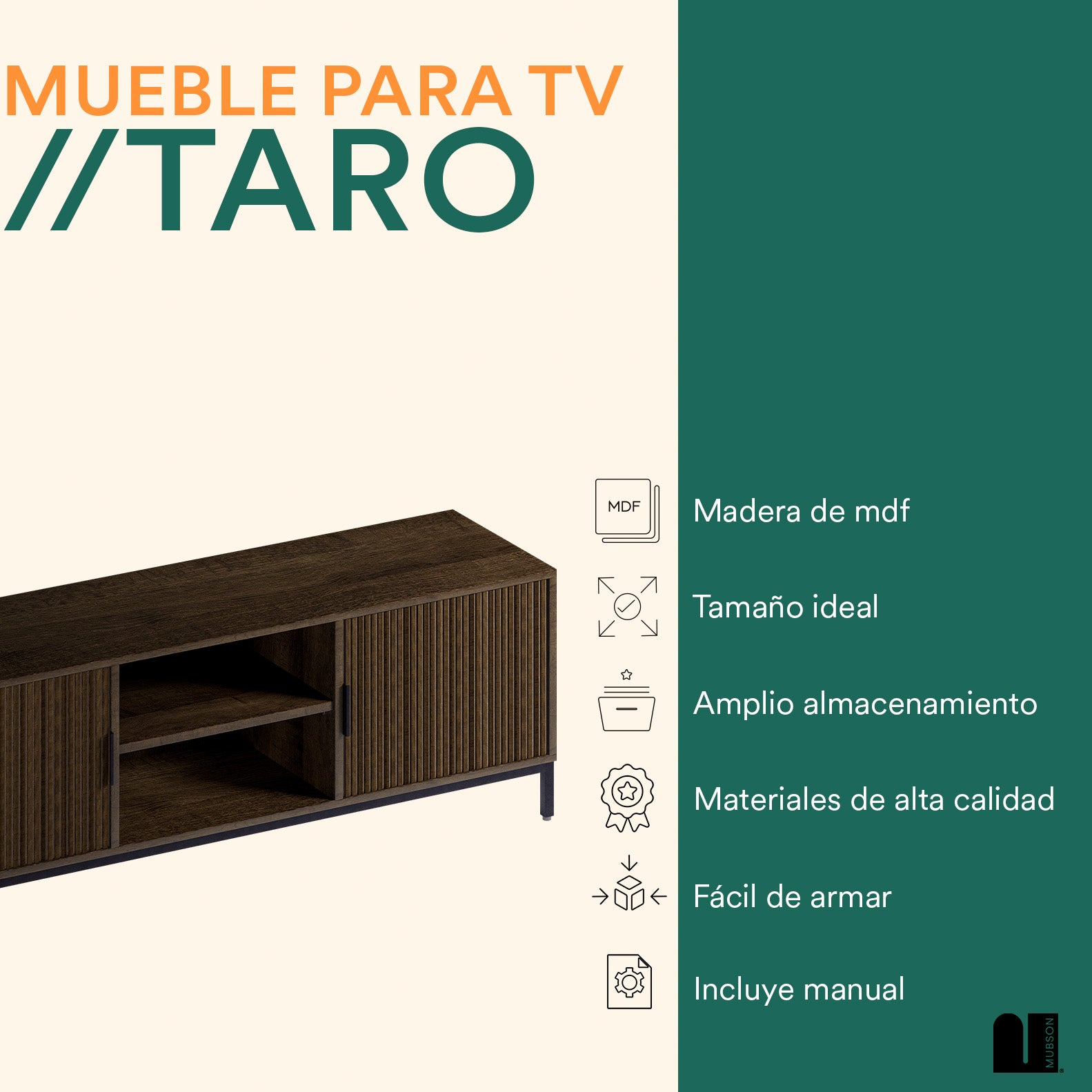 Mesa de TV para Pantallas de 40 a 65 Pulgadas. Centro de Entretenimiento Taro