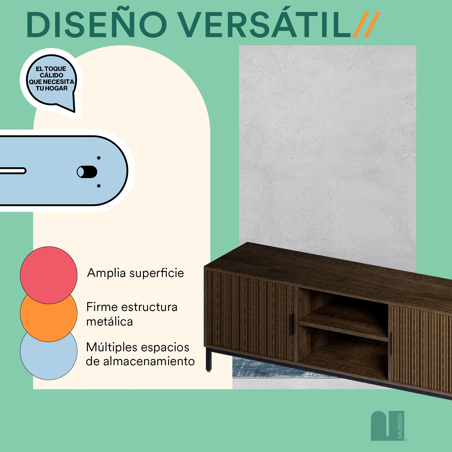 Mesa de TV para Pantallas de 40 a 65 Pulgadas. Centro de Entretenimiento Taro