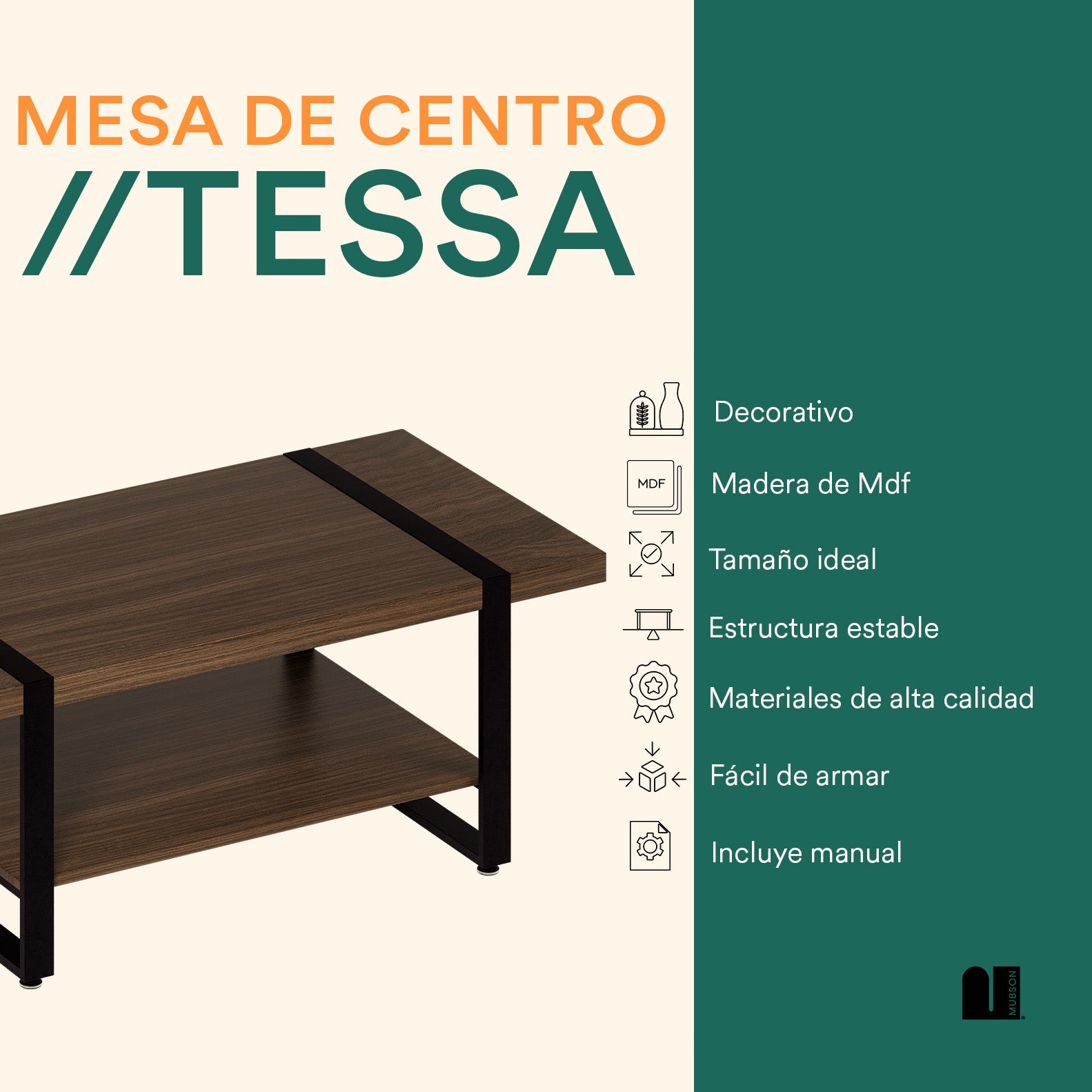 Mesa de Centro con Doble Repisa. Mesa Decorativa Tessa