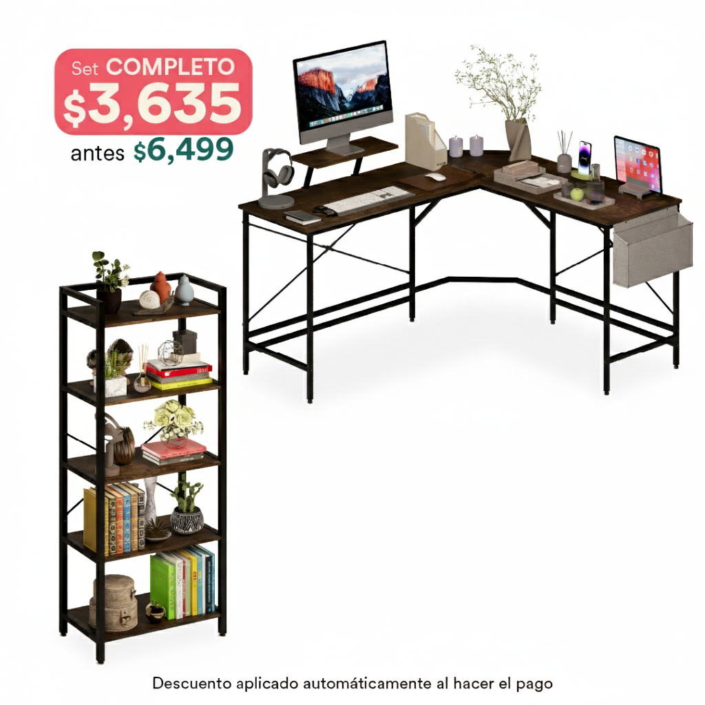 Escritorio en L + Librero Zilo (Set Up para Estudiantes)