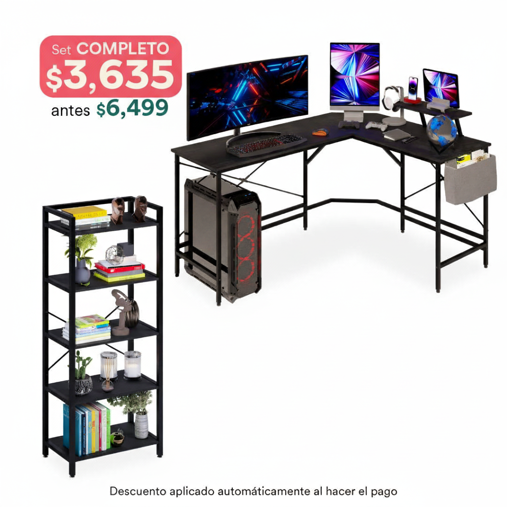 Escritorio en L + Librero Zilo (Set Up para Estudiantes)