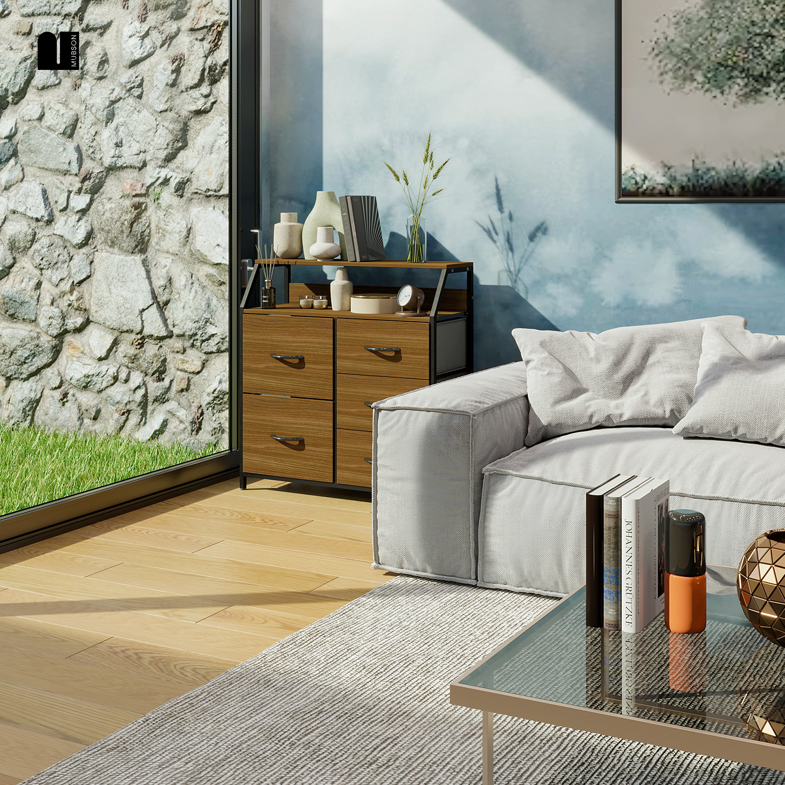 Mubson Comoda con 5 Cajones y doble Repisa. Cajonera Osan