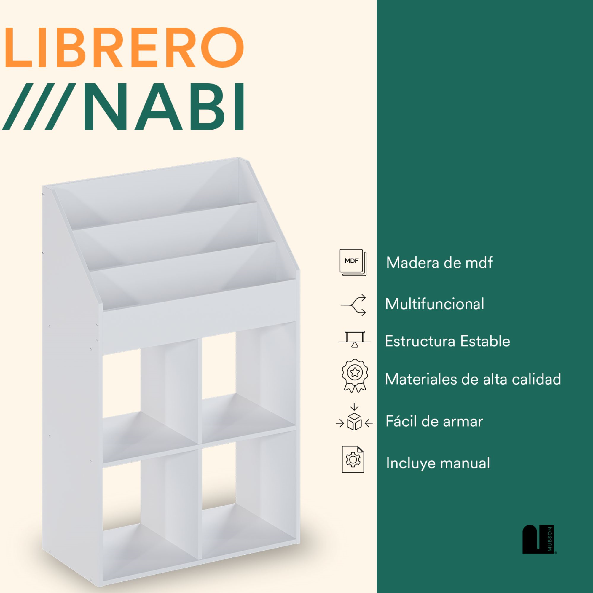 Mubson Librero Infantil Estilo Montessori. Juguetero Nabi