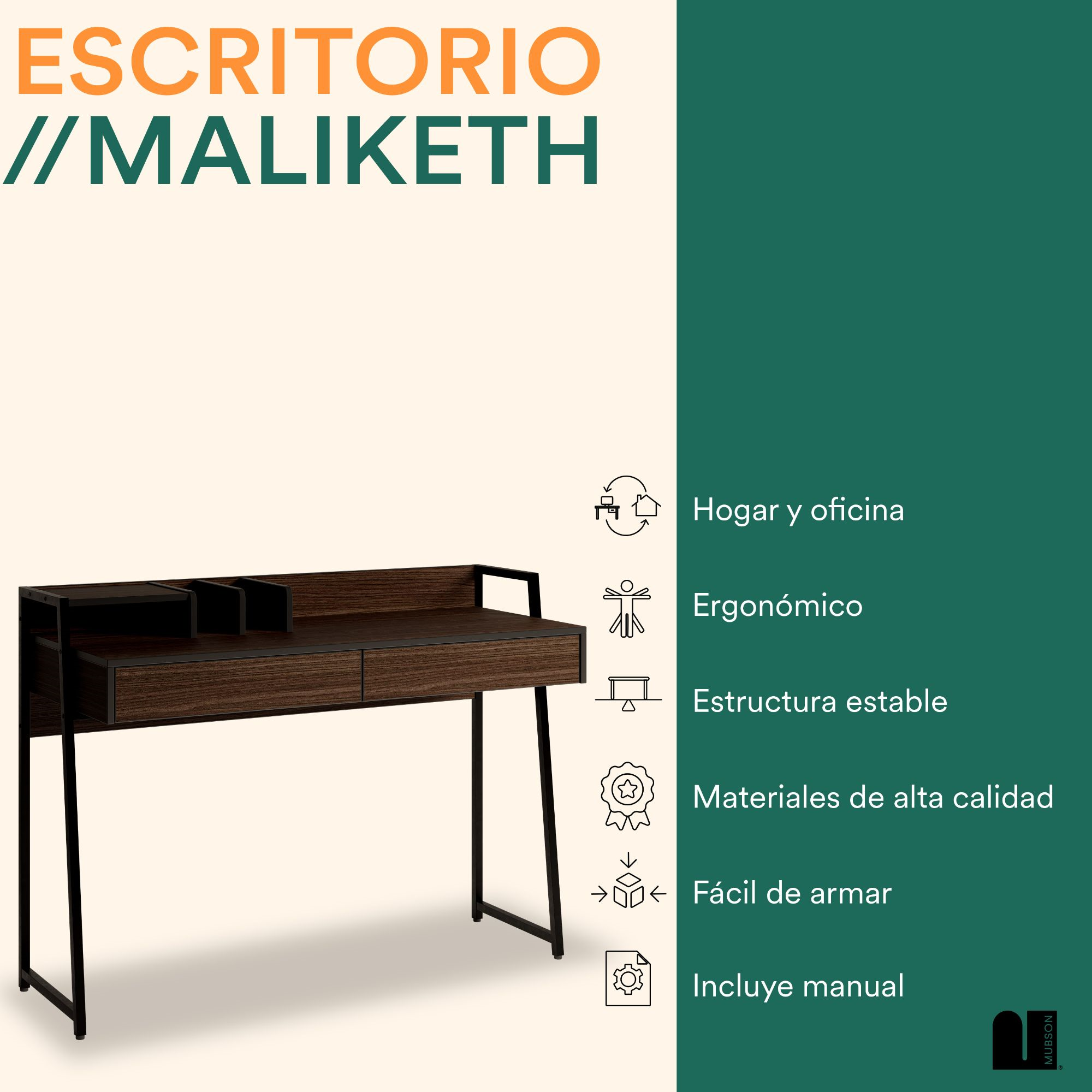 Mubson Escritorio para Laptop con Cajon Doble Maliketh