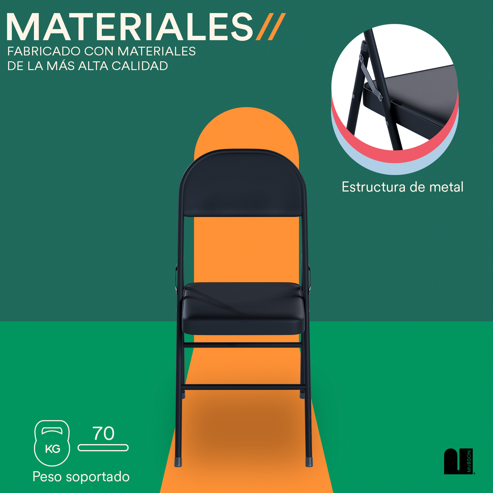 Mubson Set de 4 Sillas Plegable de Metal Multiusos Reven